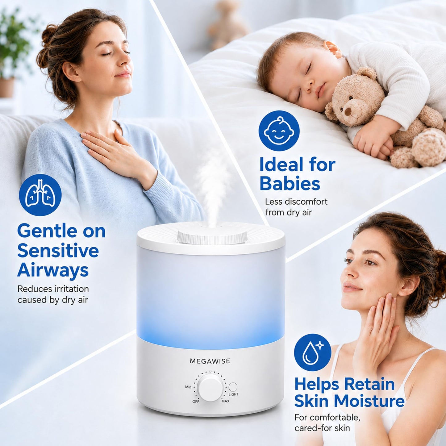 MegaWise Ultrasonic Cool Mist Humidifier SK7620 - 1.5L Capacity, Whisper-Quiet Operation