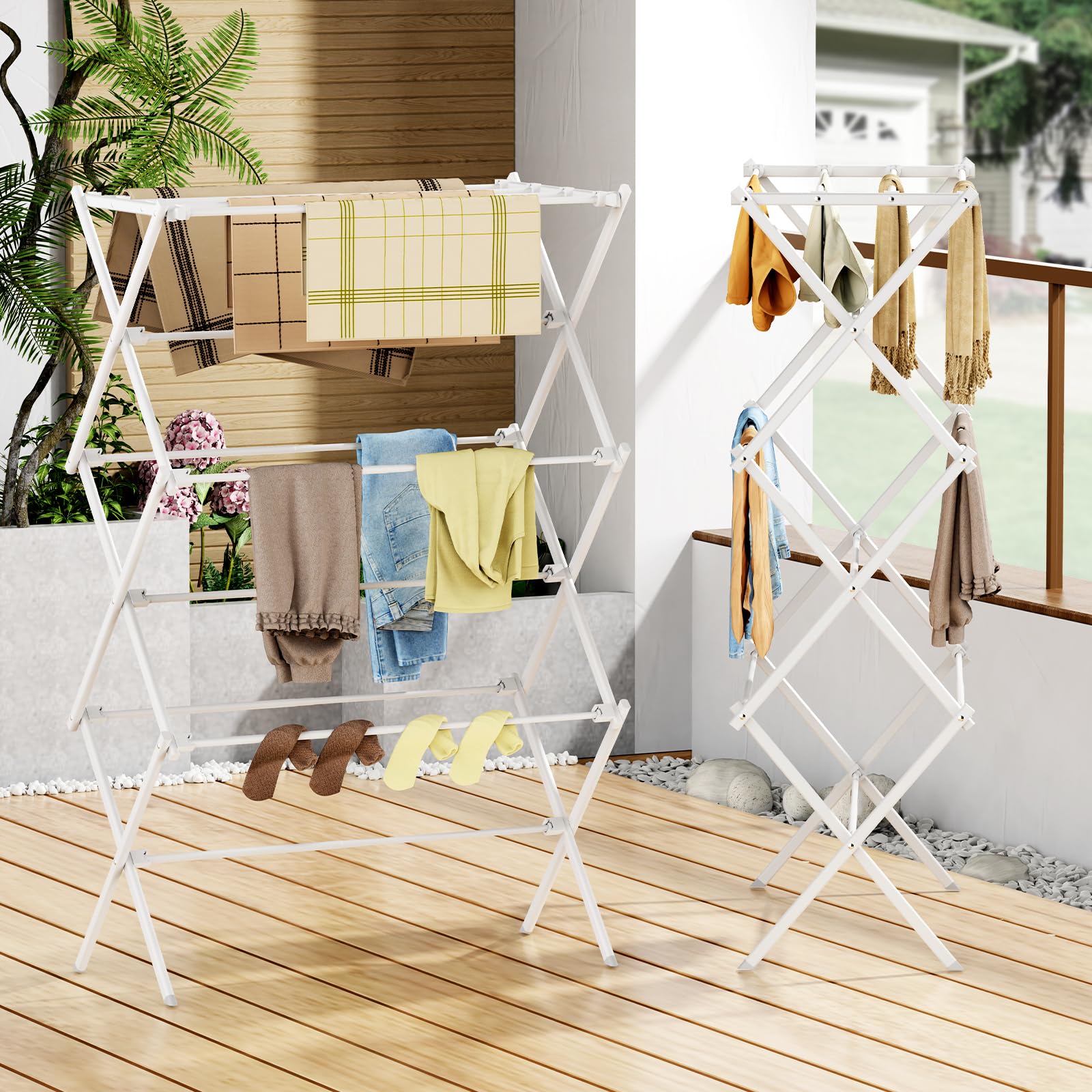 FILROUG Drying Rack Clothing, 3-Tier Clothes Drying Rack Foldable, Antirust Laundry Drying Rack