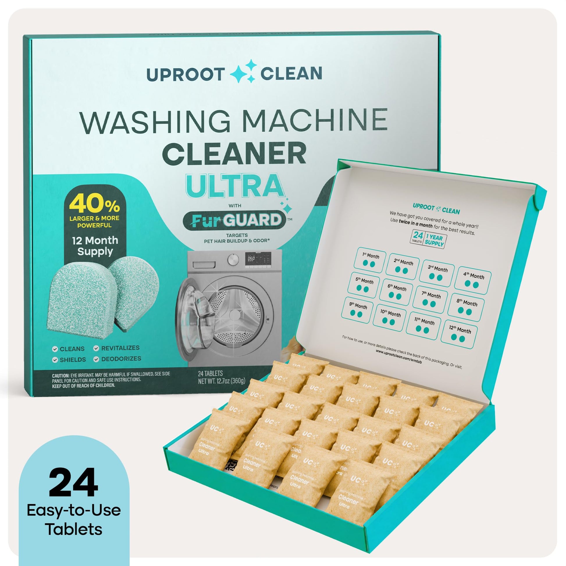 Uproot Clean Washing Machine Cleaning Tablets Ultra 40% Stronger, 24 Pack