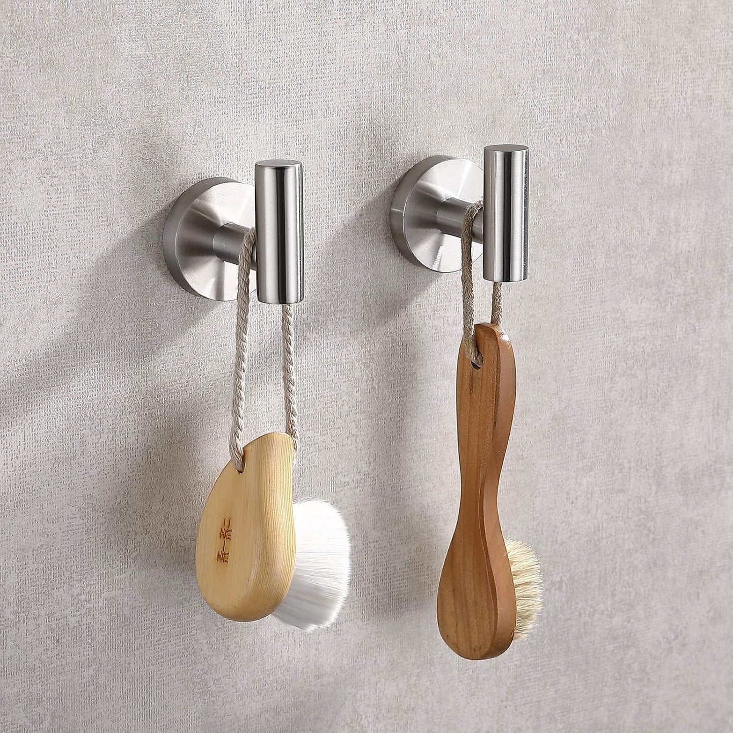 TASTOS Bathroom Towel Hooks Brushed Nickel, 2 Pack Stainless Steel Robe Coat and Clothes Hook, Heavy Duty Wall Hook for Bathroom & Kitchen, Modern Round Style Screw Wall Mounted