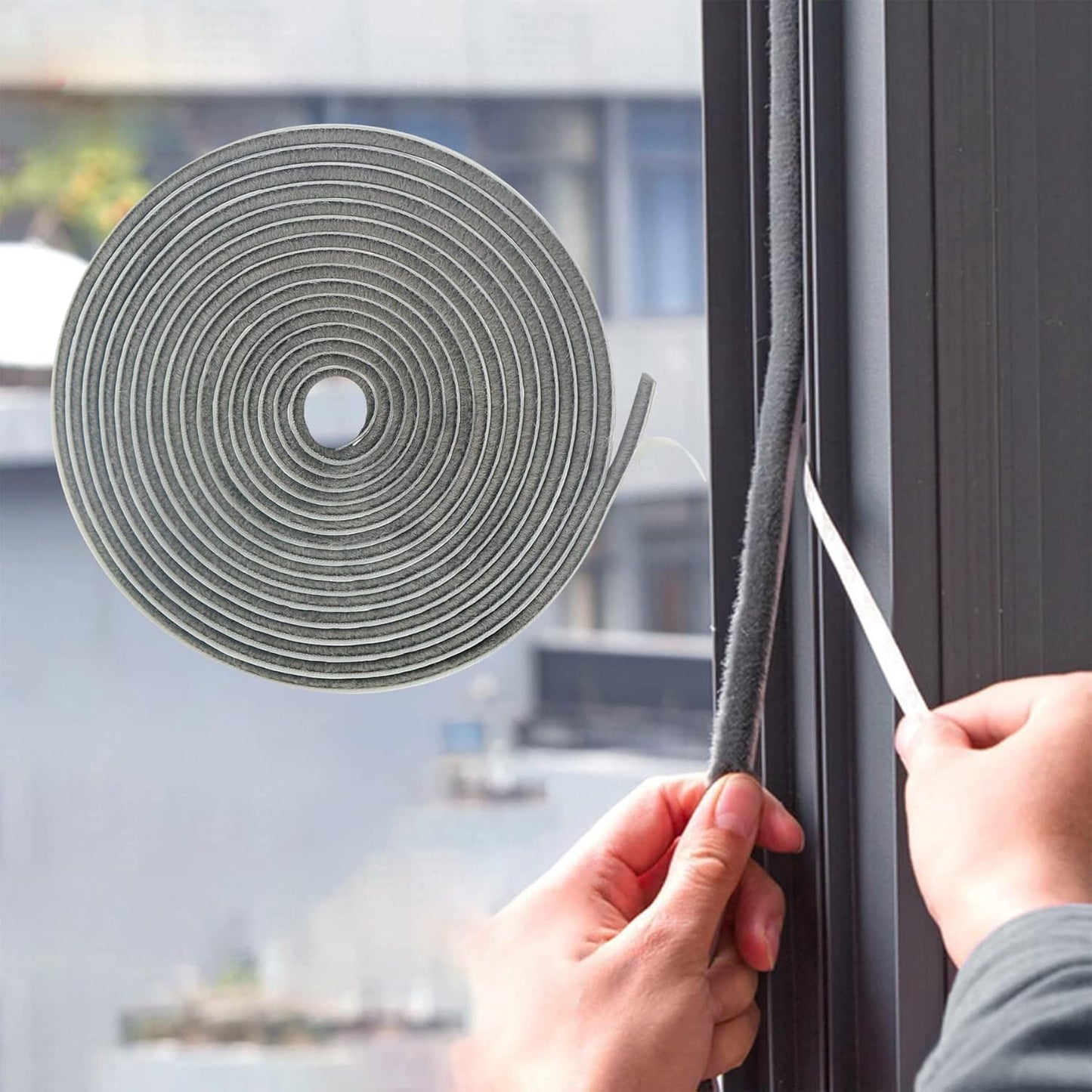 16.5FT Brush Weather Stripping, Neat Pile Self Adhesive Seal Strip for Windows and Door, Weatherstrip for Soundproofing, Windproof, Dustproof, Stronger Stickiness, 0.35'' Wide x 0.35'' Thick, Grey