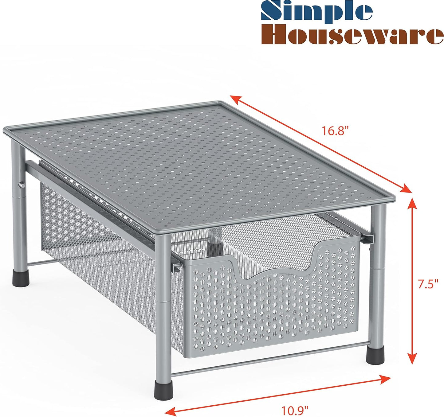 Simple Houseware Stackable Cabinet Basket Drawer Organizer, Silver