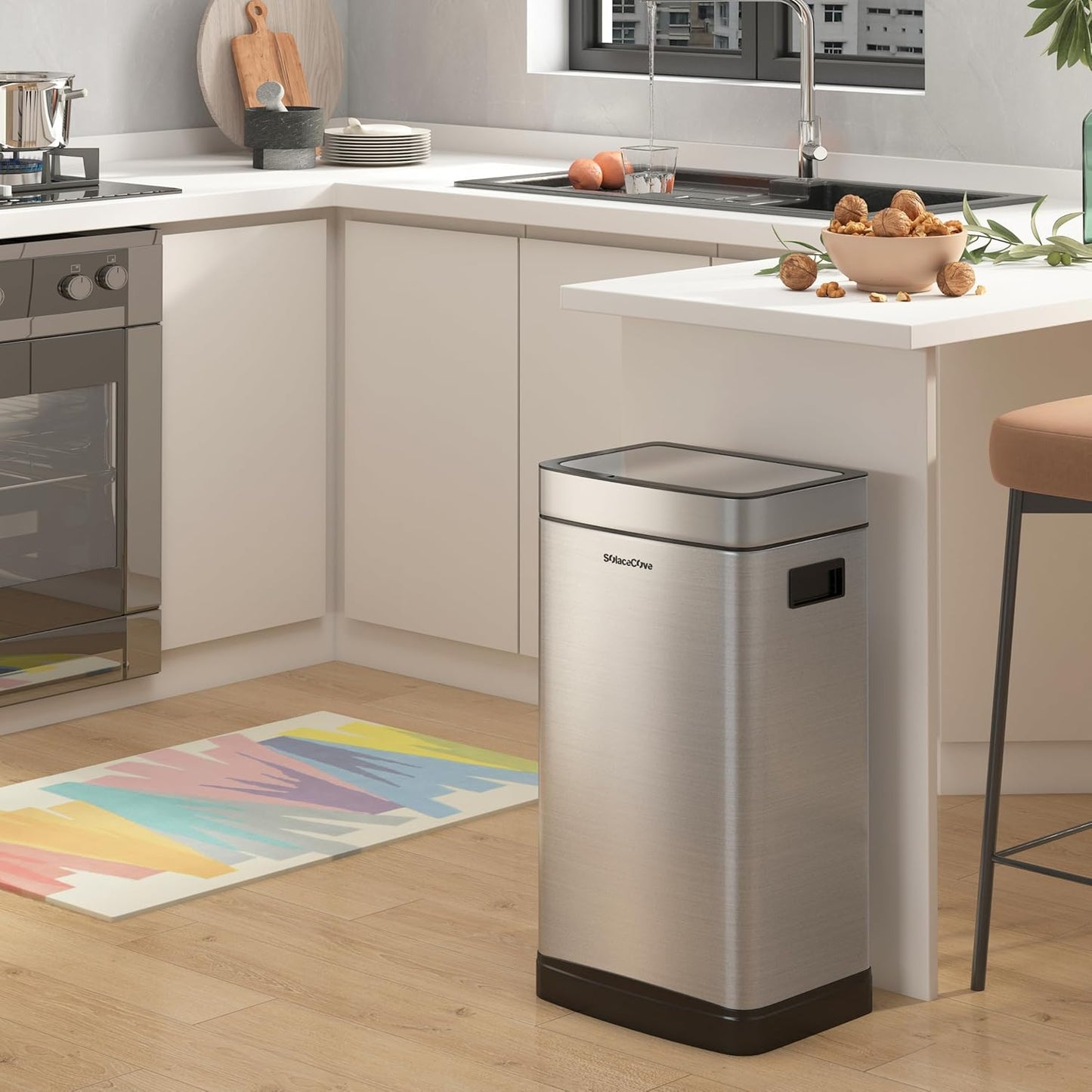 8 Gallon Stainless Steel Garbage Can with Removable Inner Bucket,30L Kitchen Trash Can with Press Top Lid(Brushed Gray)