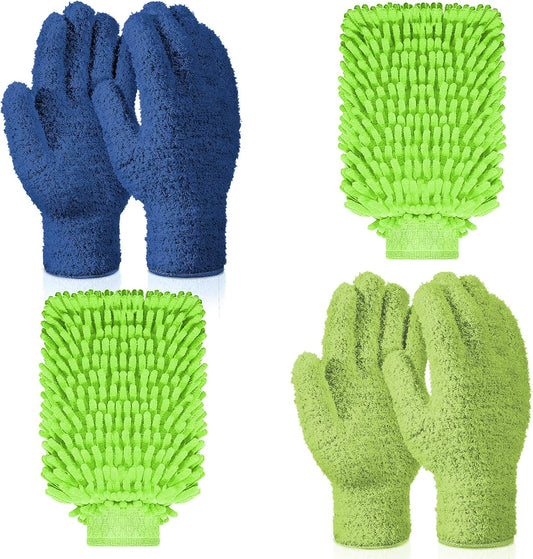 6 Pcs Microfiber Dusting Mitt Gloves Microfiber Washable Dusting Gloves Car Wash Mitt for Leaf