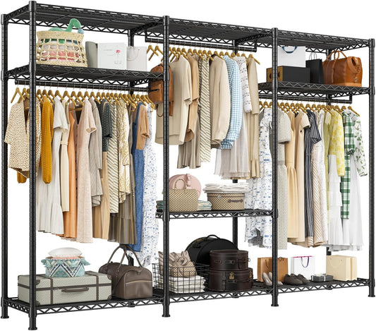 Raybee Clothes Rack Heavy Duty Load 795LBS Portable Clothing Racks for Hanging Clothes Adjustable Garment Rack, 56" W X16 D X 75.5" H Black