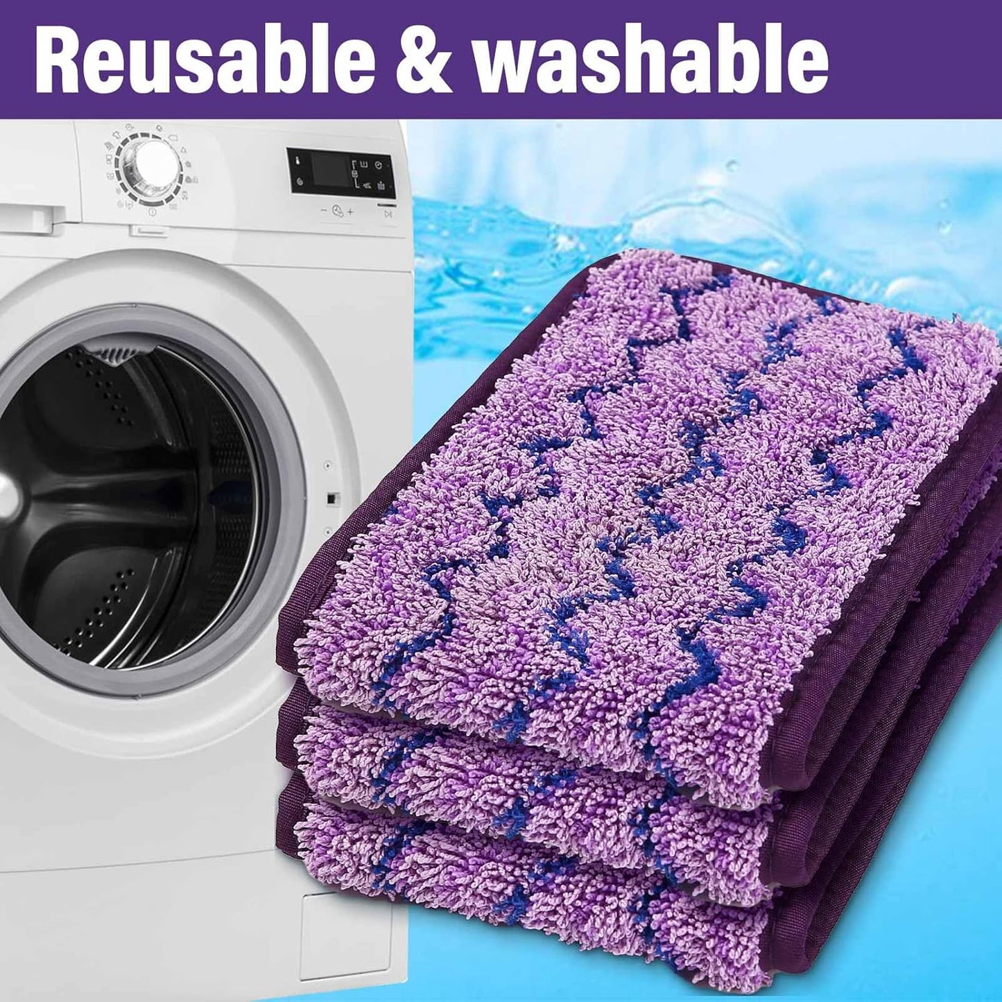 18 inch Mop Pads Refills, 3 Pack Microfiber Reusable Replacement Mop Pads Flat Replacements Heads for Wet Or Dry Floor Cleaning and Scrubbing, Blue & Purple Cloth