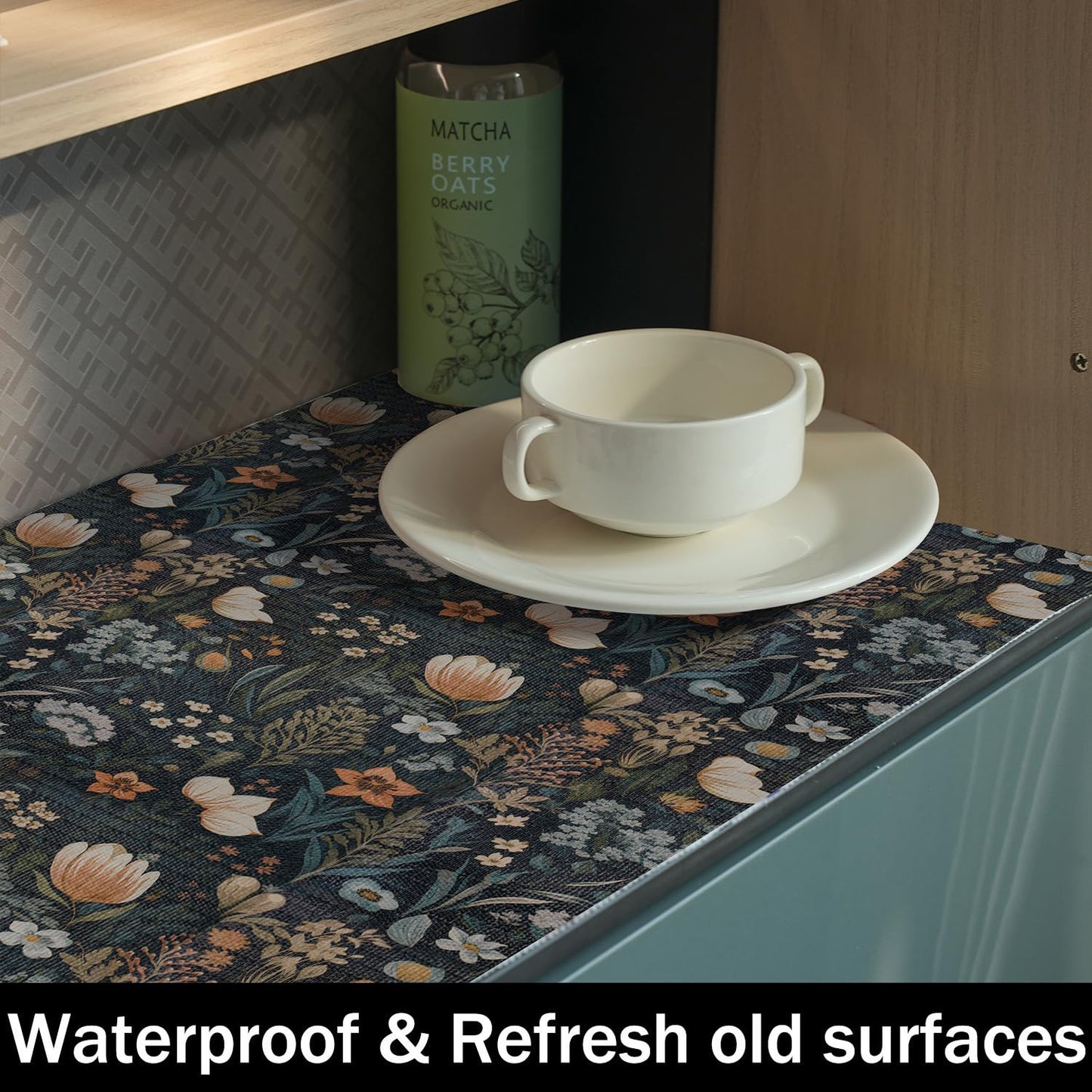Amiitay Vintage Floral Drawer Liner, Non-Adhesive and Strong Non-Slip