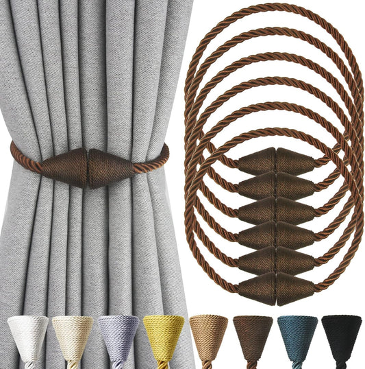 6 Pack Magnetic Curtain Tiebacks Rope Modern Handmade Curtain Tie Backs Decorative Drapes Weave