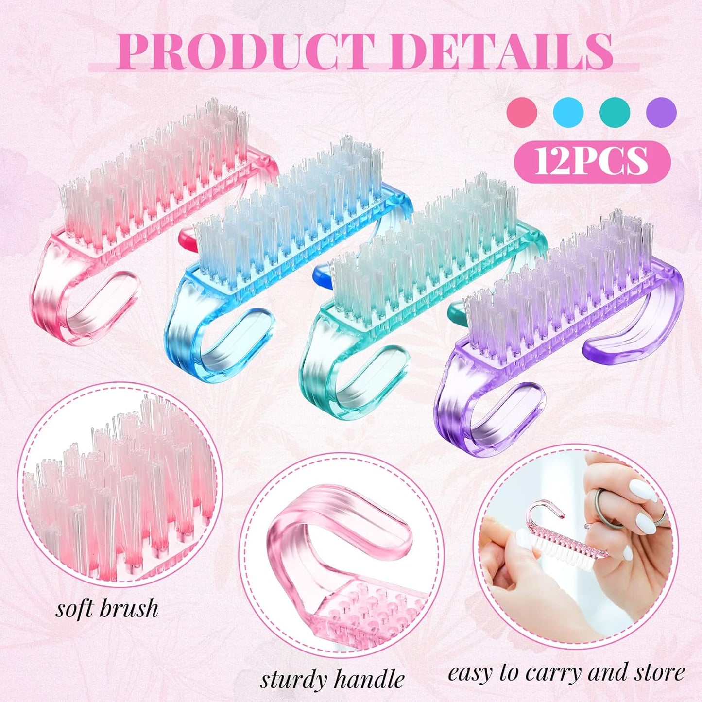 Patelai 24 Pcs Handle Grip Nail Brush Bulk Colorful Nail Scrubber Cleaner Fingernail Brushes Hand Toes Scrub Cleaning Brushes Pedicure Scrubbing Tool for Men and Women, Multicolor Brush