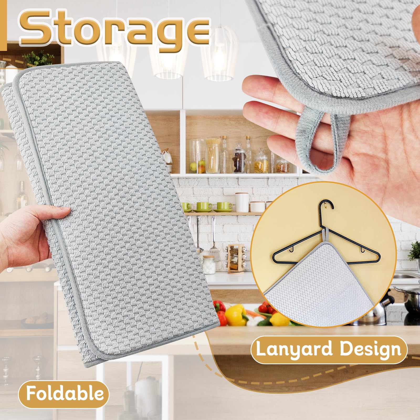 2 Pack Microfiber Dish Drying Mat,24x17" Large Size Highly Absorbent Dish Drainer Mat,Kitchen
