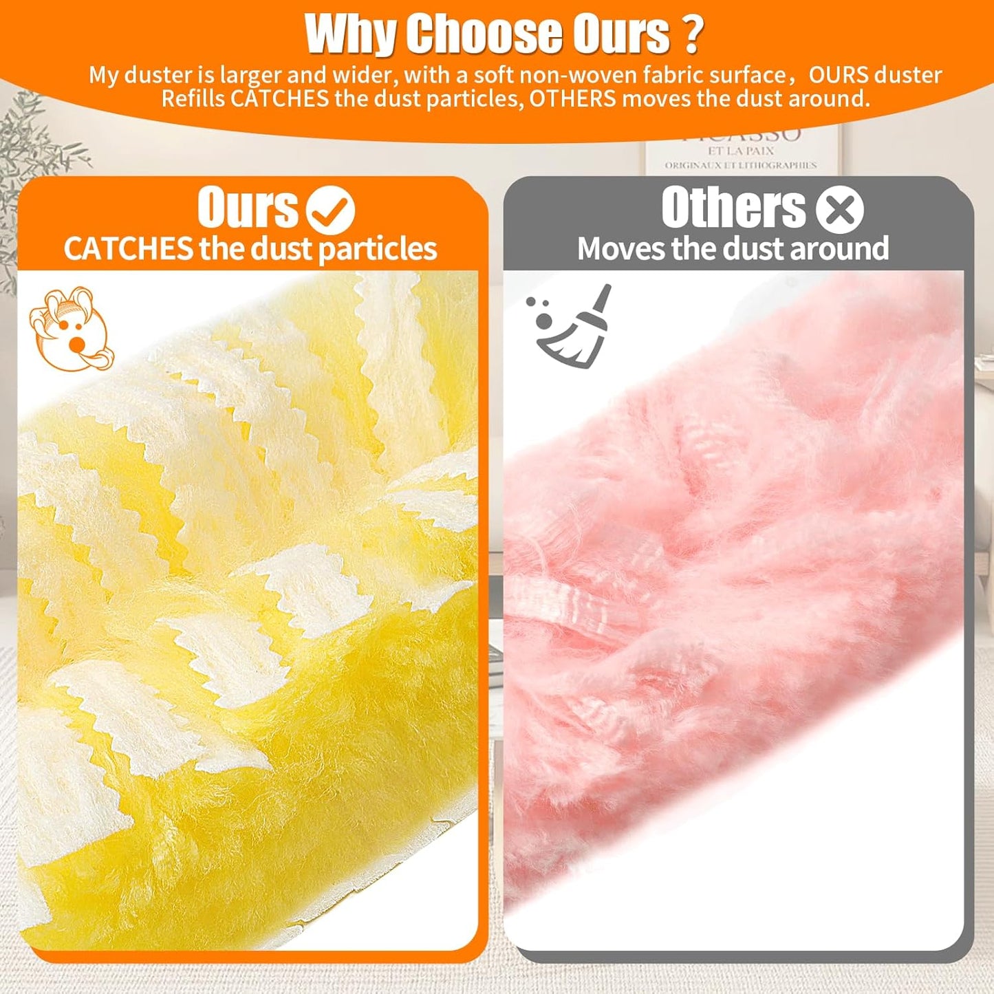 60 Count 360° Heavy Duty Duster Refills Compatible with Swiffer,Large Size-Extra Thick Disposable Electrostatic Feather Duster Refill with 1 Retractable Handle(35-inch Length Fully expanded)