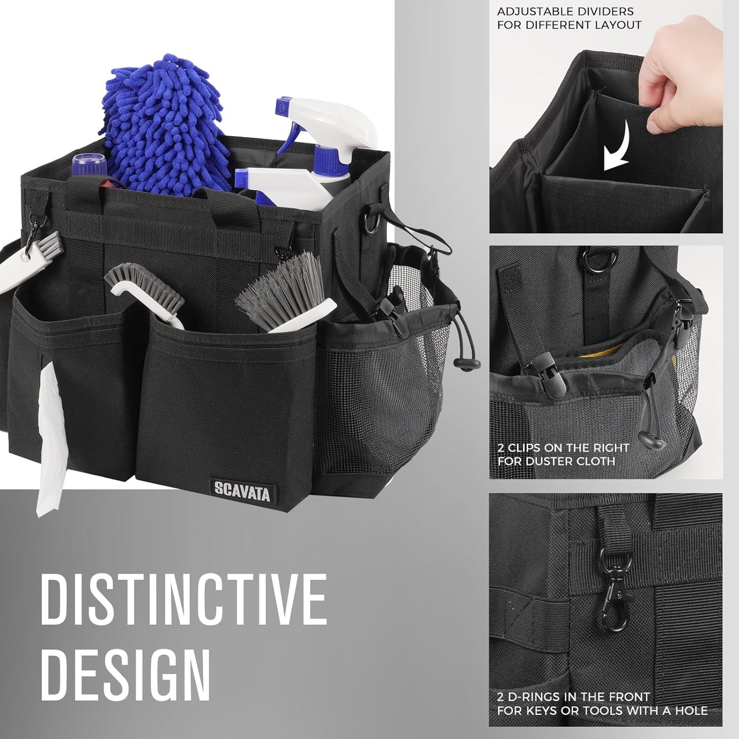 Compact Wearable Cleaning Caddy, Small Supplies Organizer with Handle & Shoulder Straps for Housekeepers, Under Sink & Car Cleaning Tool Organizer Bag (Black)