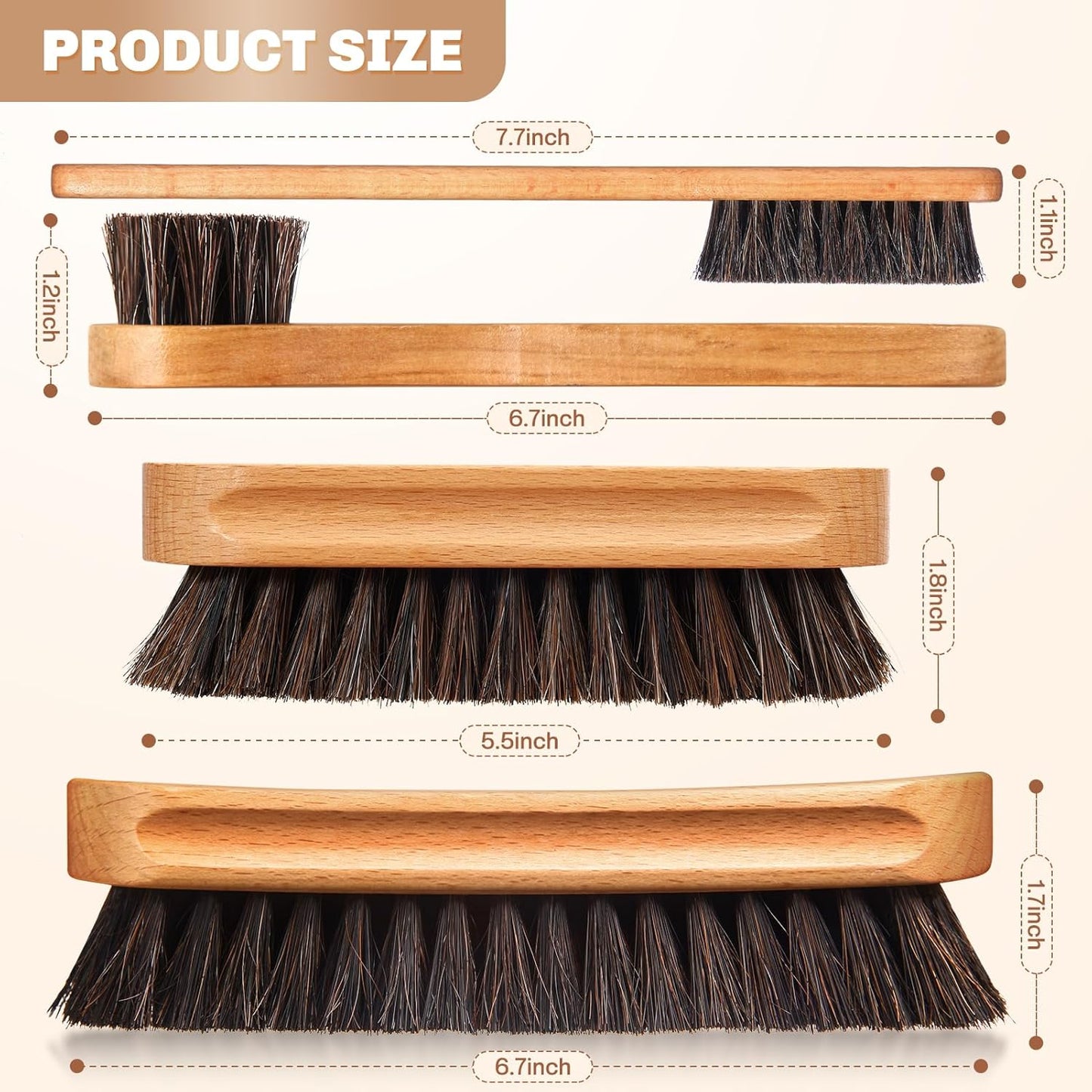 4 Pcs Horsehair Shine Shoes Brush Kit Polish Dauber Applicators Cleaning Leather Shoes Boots Care Brushes Suede Cleaner Brush with Microfiber Shoe Cloth(Wooden Style A)