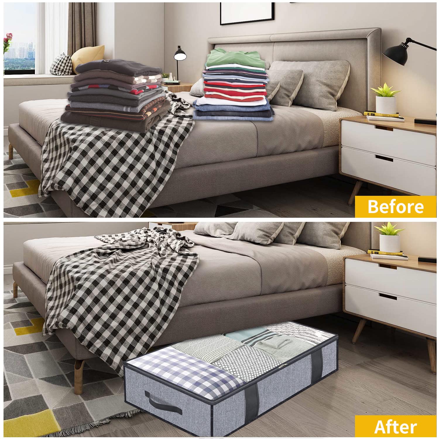 Onlyeasy Foldable Underbed Bags 2 Pack - Blankets Clothes Comforters Storage Bag Breathable
