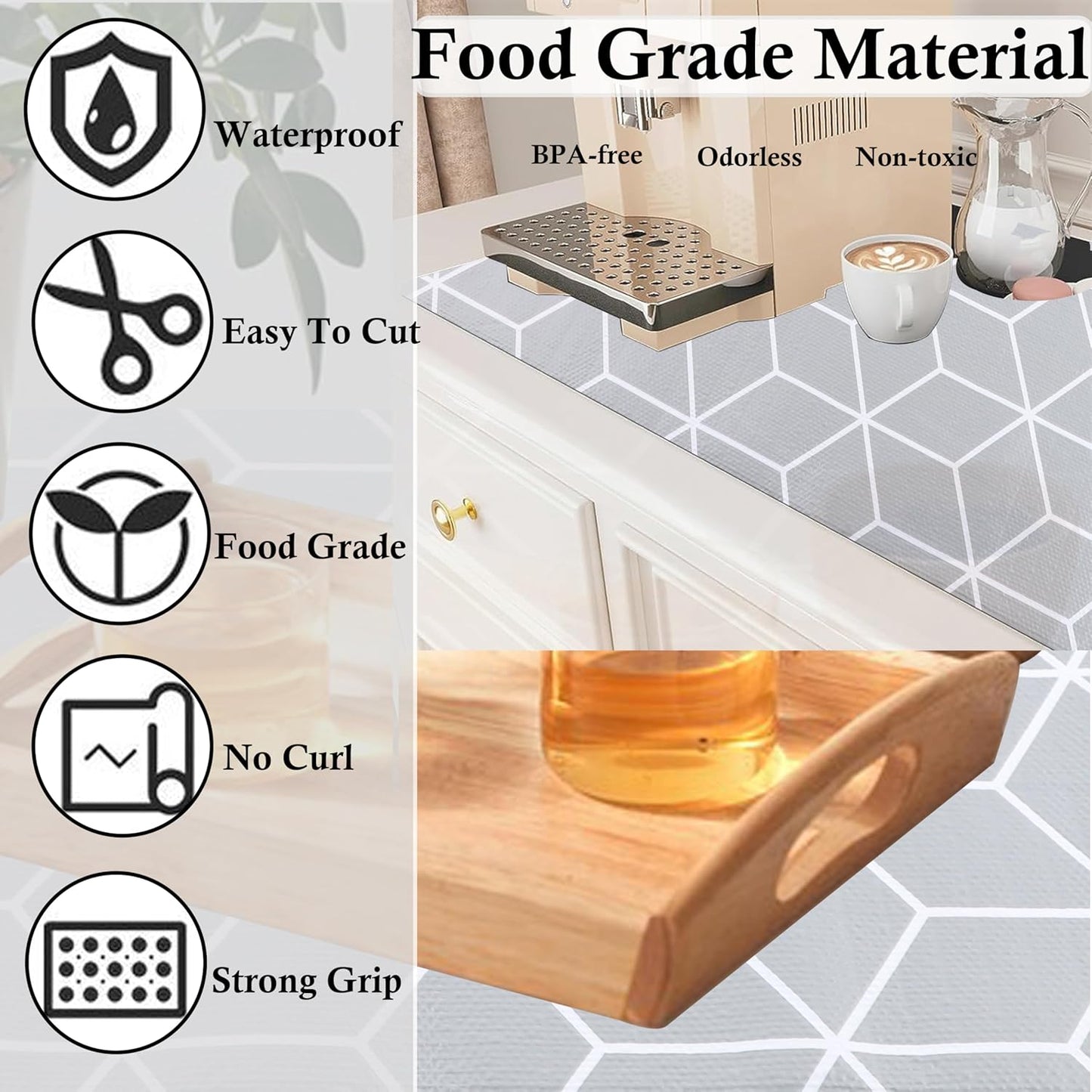 Shelf Liners for Kitchen Cabinets 24 Inch Wide X 20 Ft Non Adhesive Cabinet Drawer Liner Non Slip Water Oil-Proof Strong Grip Pantry Shelves Liner Bathroom Drawer Mat Cupboard Closet Fridge Liner