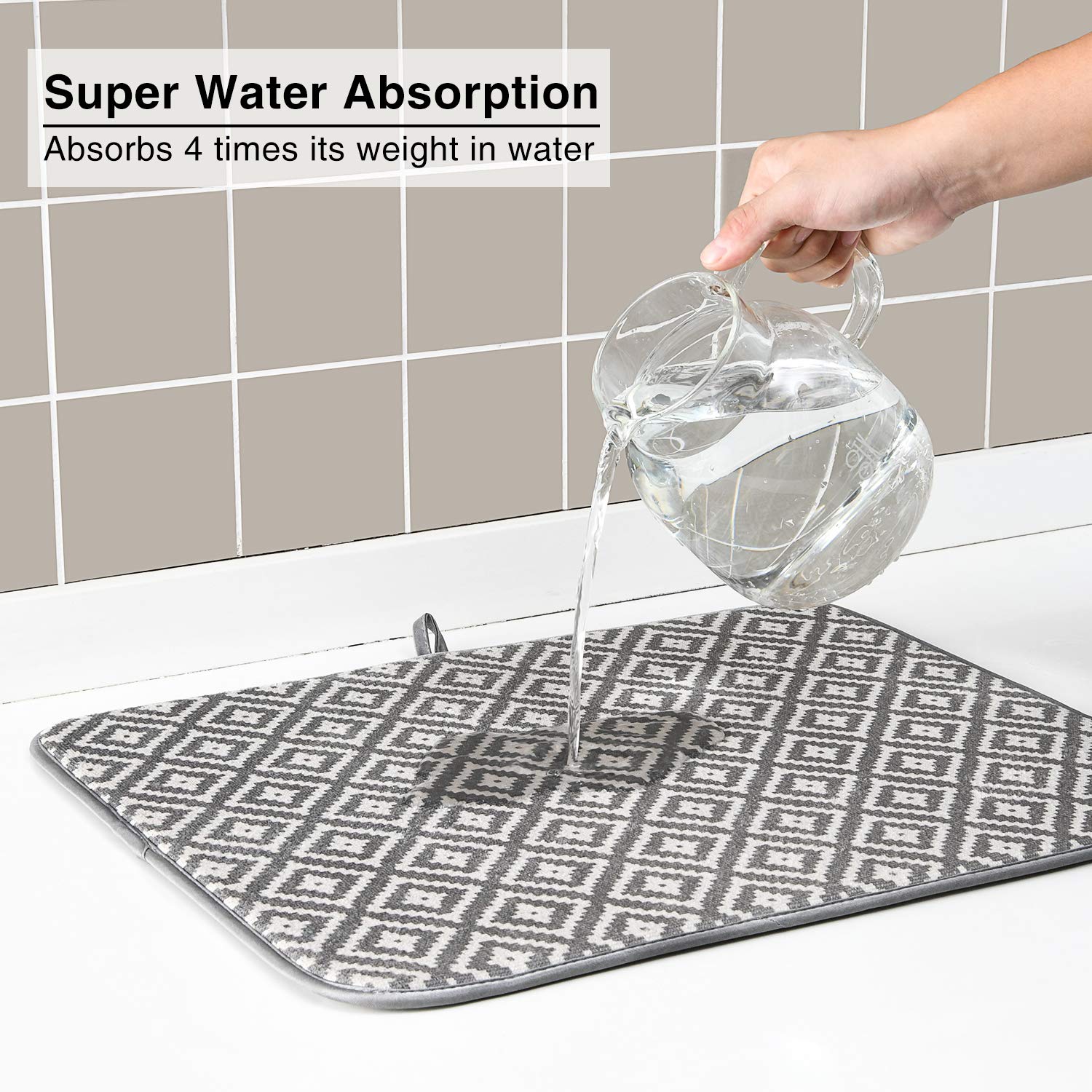SUBEKYU Dish Drying Mat for Kitchen 2 Pack, Ultra Absorbent Microfiber Dishes Drainer Mats, 19.2 by