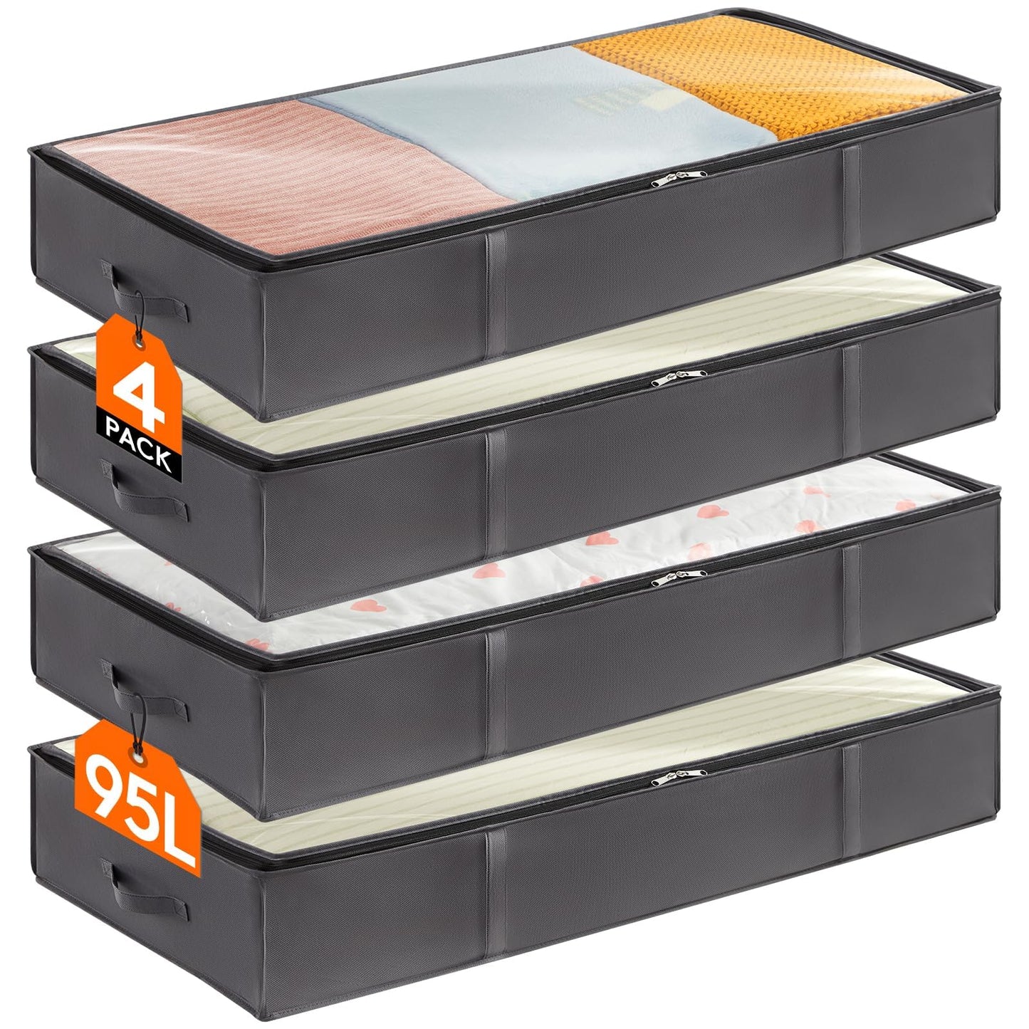 Lifewit 95L 4 Pack Under Bed Storage Containers, Large Capacity Blanket Storage Bags with