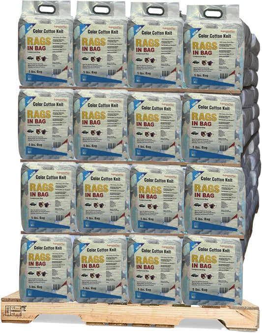 Premium Color Knit Cleaning Rags (600 lbs Pallet - 120x5 lbs. Bag) – Shop Rags Bulk for Workshops, Mechanics, Painters, and Home Use, Multipurpose Cotton T-Shirt Rags