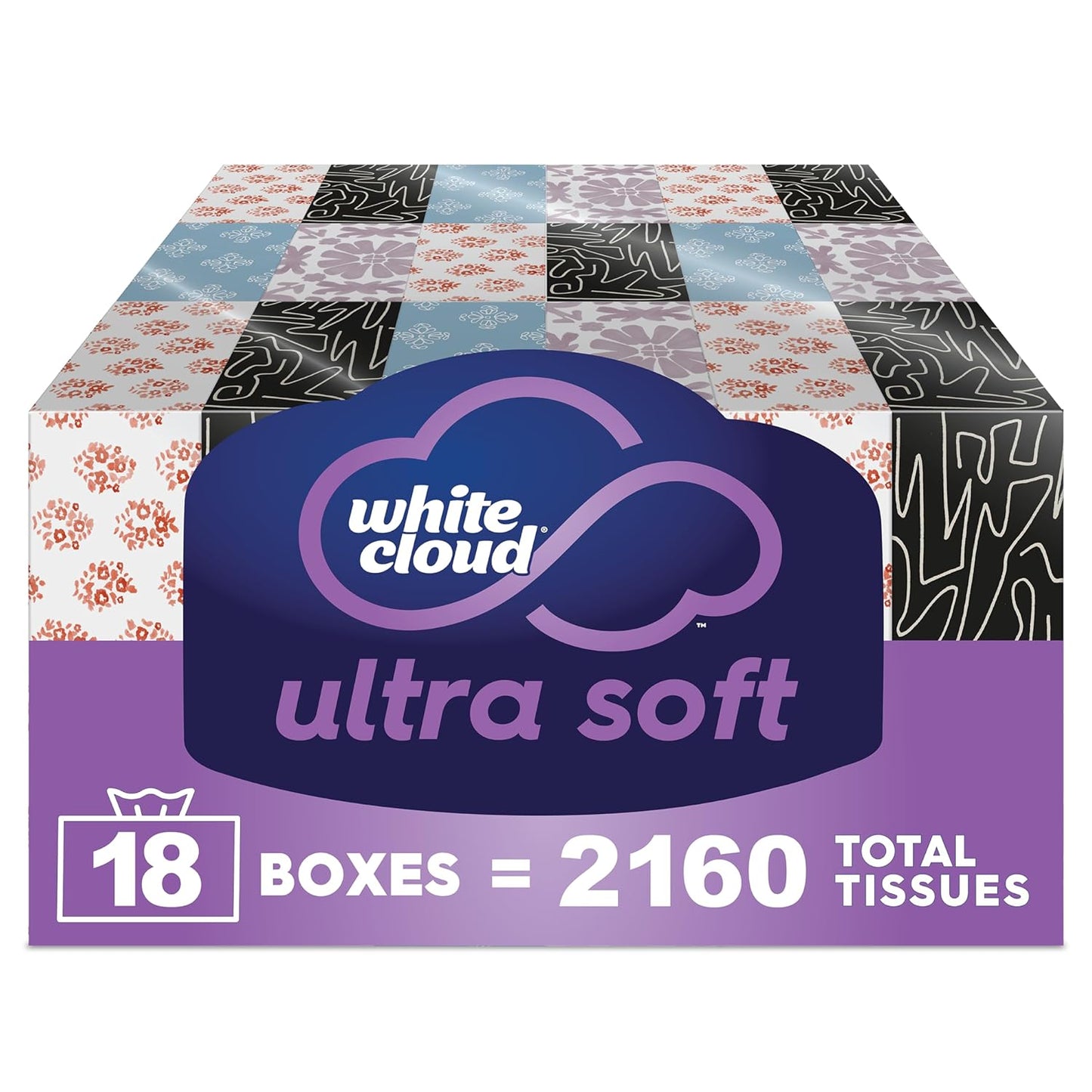 White Cloud Ultra Soft 3-Ply Facial Tissue, 18 Box Multipack, 120 Tissues Per Box