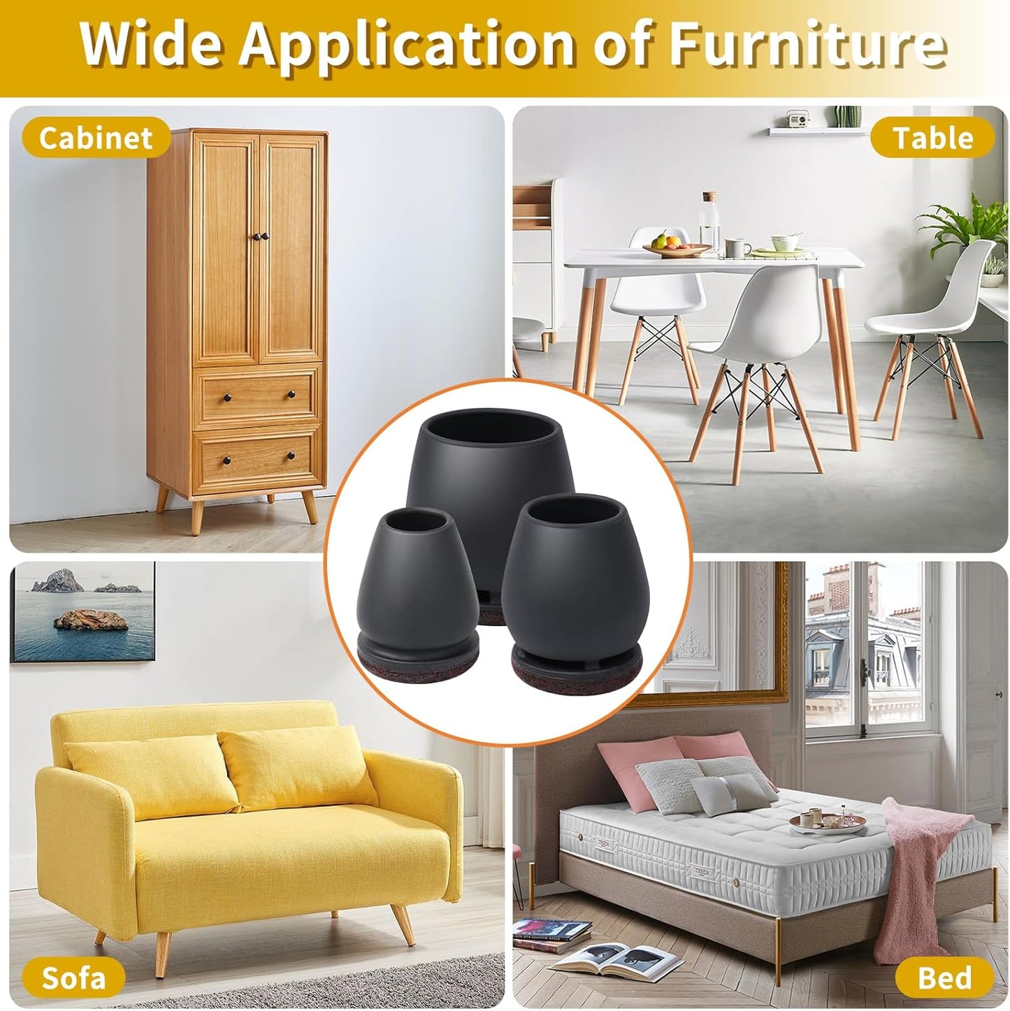 Ezprotekt 24 Pcs Round Silicone Chair Leg Floor Protectors for Wood Floors, Felt Furniture Pads Caps, Bar Stool Leg Floor Protectors Covers for Dining Table Chair (L Fit 1.1"-1.3", Black)