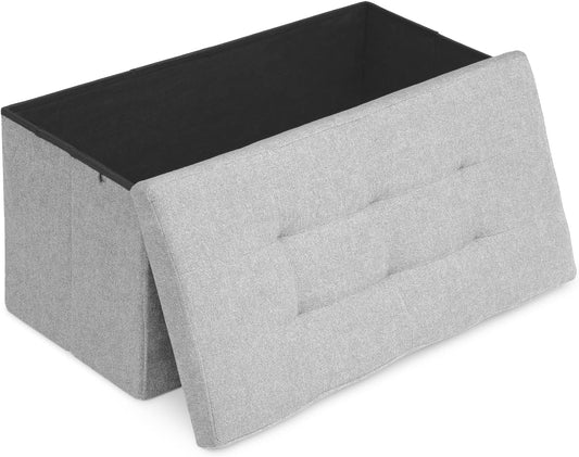 Athena Collection 30" Storage Ottoman Bench Folding Bench with 90L Hidden Storage, Large End of Bed Bench Linen Foot Rest Stool Chest with Flipping Lid for Living Room, Bedroom, Entryway, Light Gray