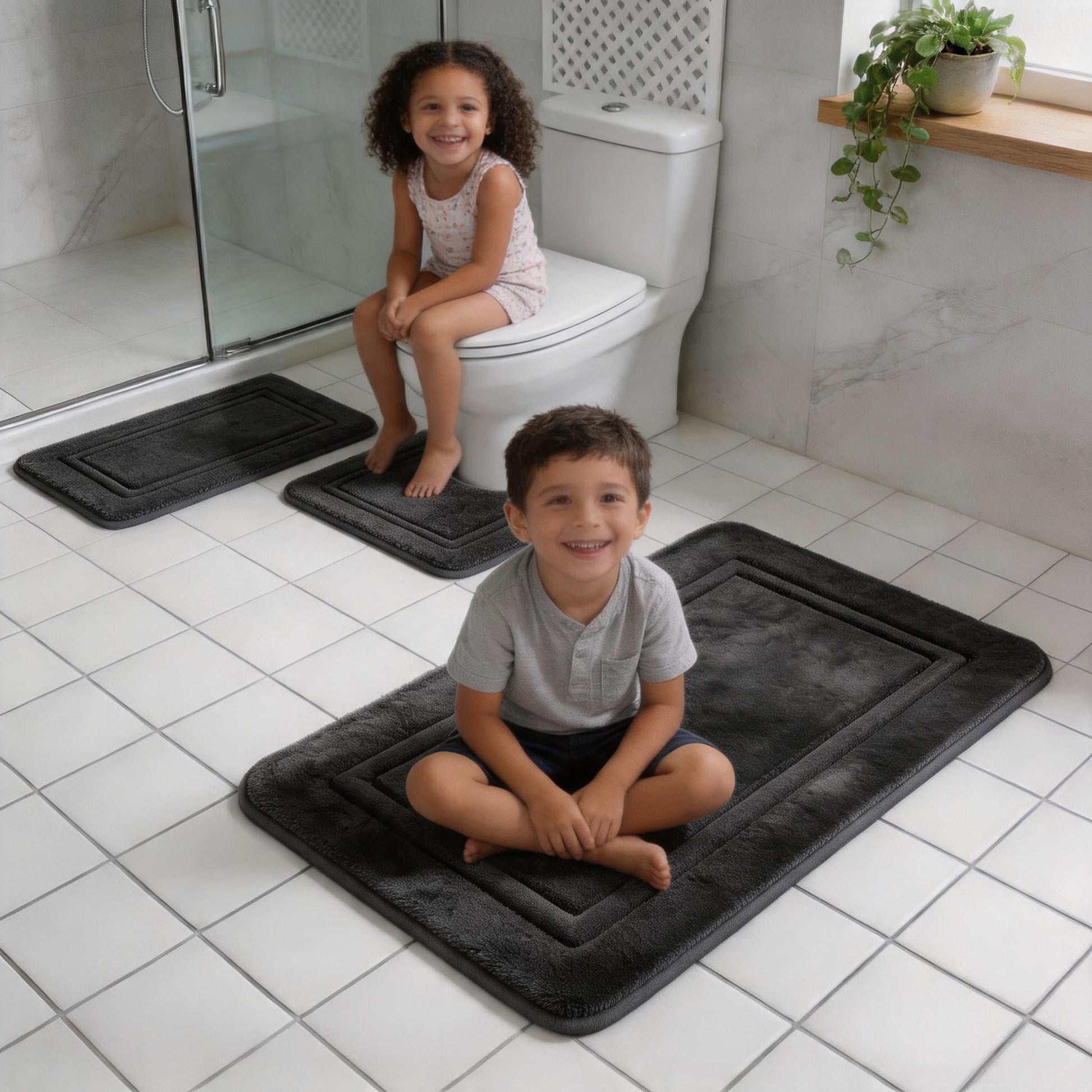 Bathroom Rugs Set 3 Piece Memory Foam Bath Mats Non-Slip Bath Rug Set ,Washable Bathroom