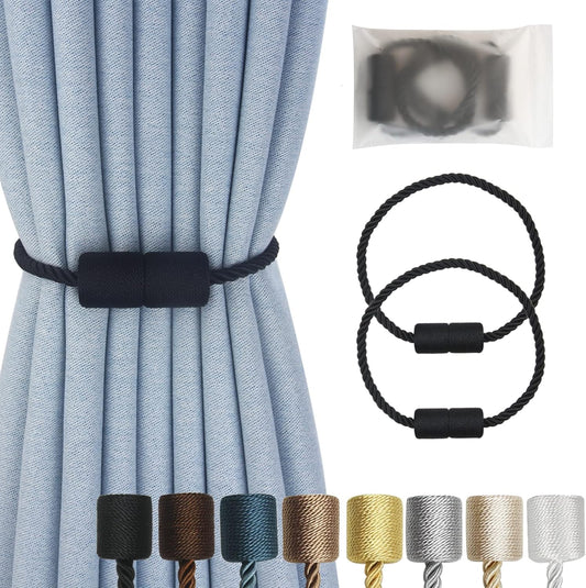 Magnetic Curtain Tiebacks 2 Pack Black Curtain Rope Tieback Curtain Holders for Drapes Modern Tie