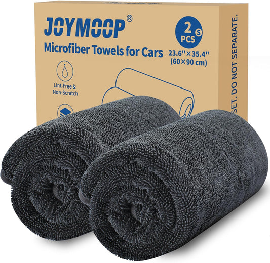 JOYMOOP Microfiber Towels for Cars, 2 Pack 35.4" x 23.6" Car Drying Towel, Dark Gray Reusable Car