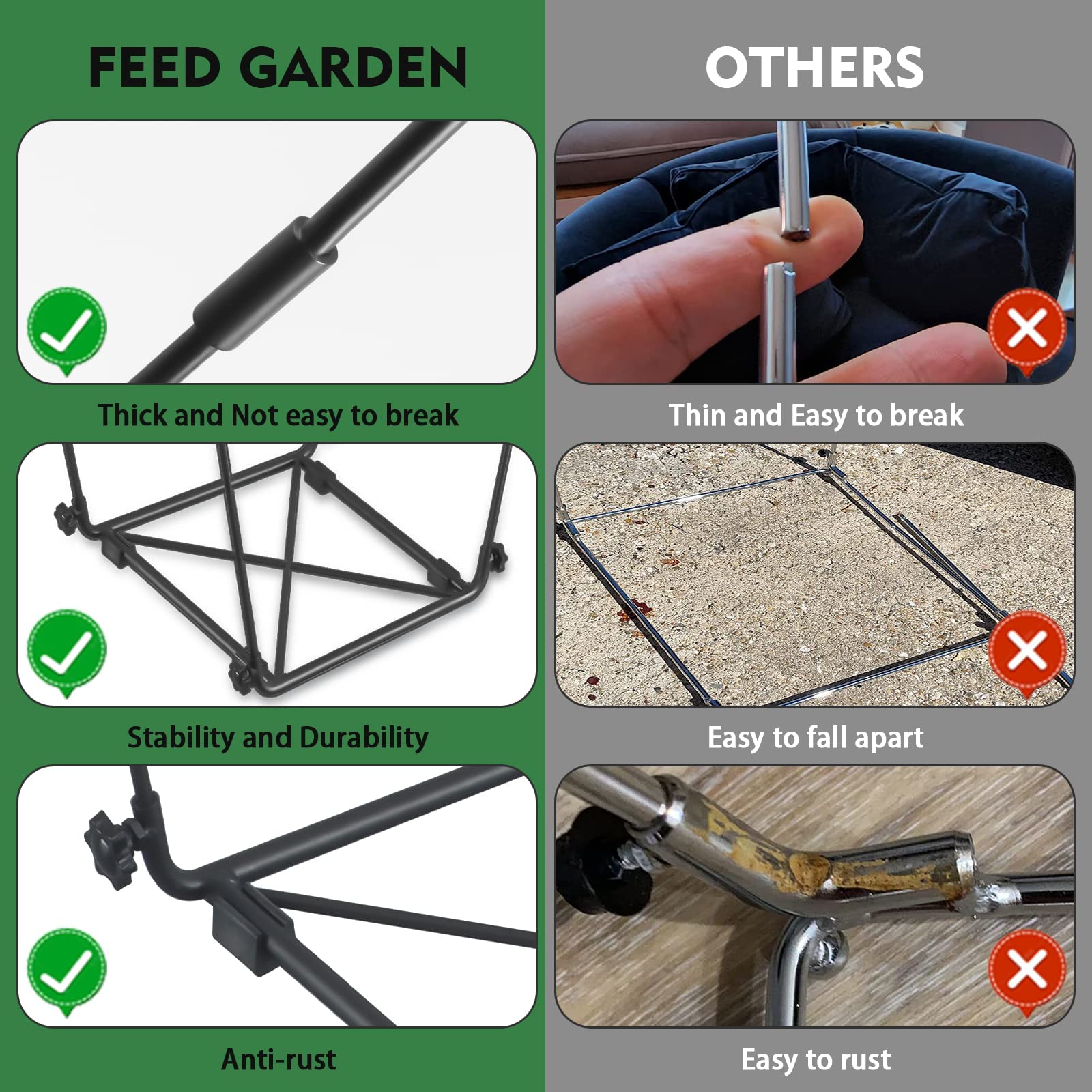 FEED GARDEN Trash Bag Holder, Outdoor Metal Leaf Bag Holder Stand, Garbage Bag Frame Holder for