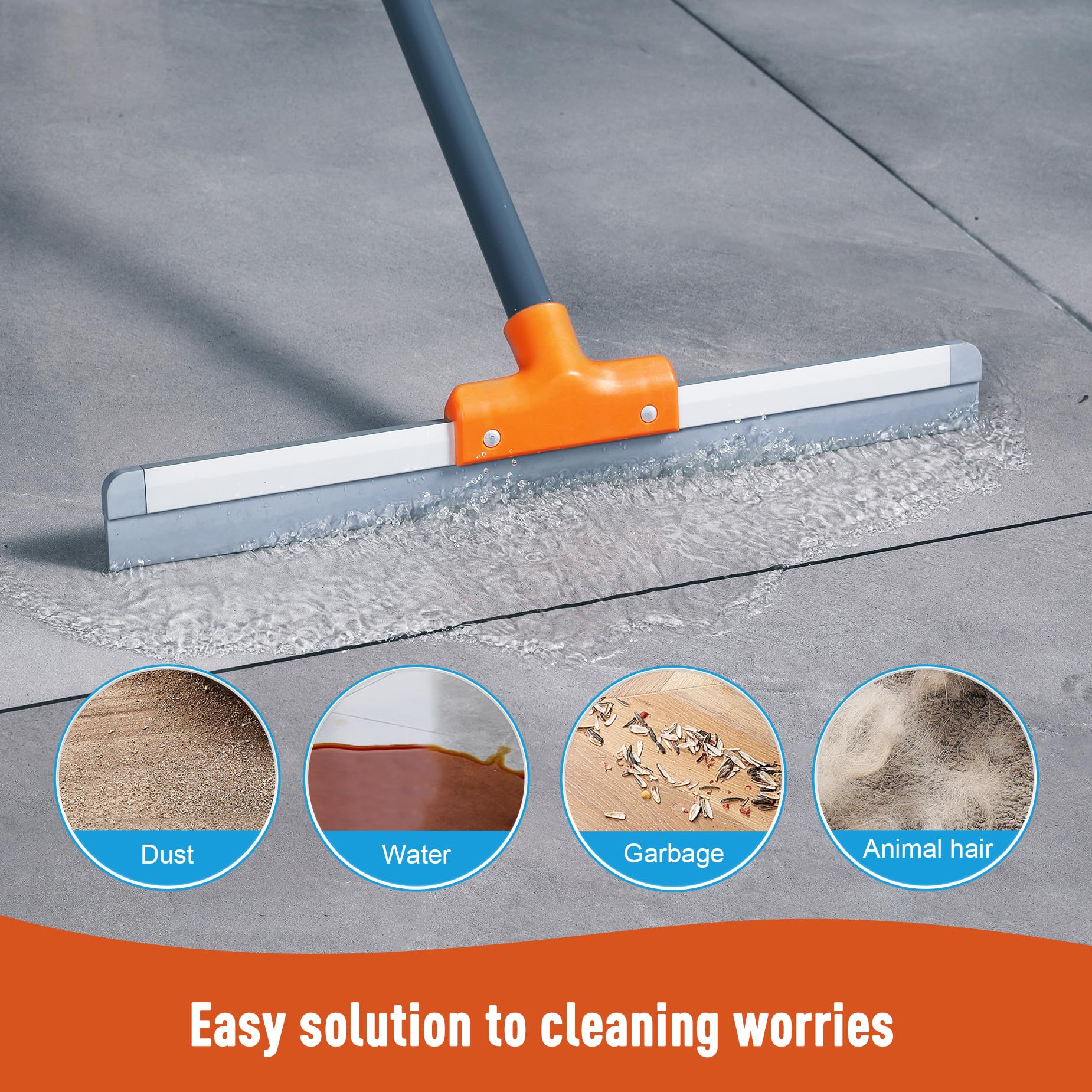 CLEANHOME Rubber Floor Squeegee with Extendable Long Handle