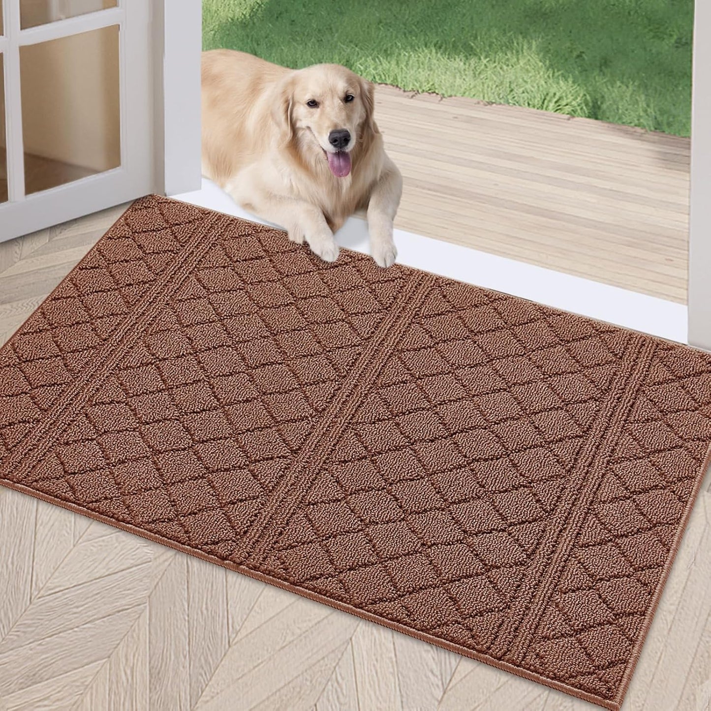 REFETONE Indoor Doormat, Front Back Door Mat 24"x36" Rubber Backing Non Slip Mats, Absorbent Resist Dirt Entrance Rugs for Entryway, Washable Low-Profile Inside Floor Mat for Muddy Shoes, Chocolate