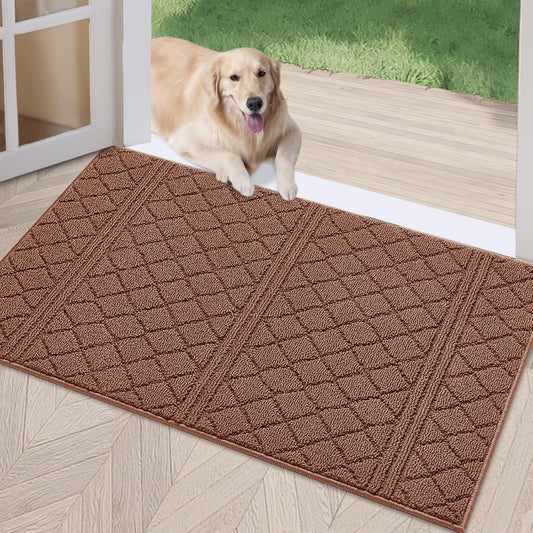 REFETONE Indoor Doormat, Front Back Door Mat 24"x36" Rubber Backing Non Slip Mats, Absorbent Resist Dirt Entrance Rugs for Entryway, Washable Low-Profile Inside Floor Mat for Muddy Shoes, Chocolate