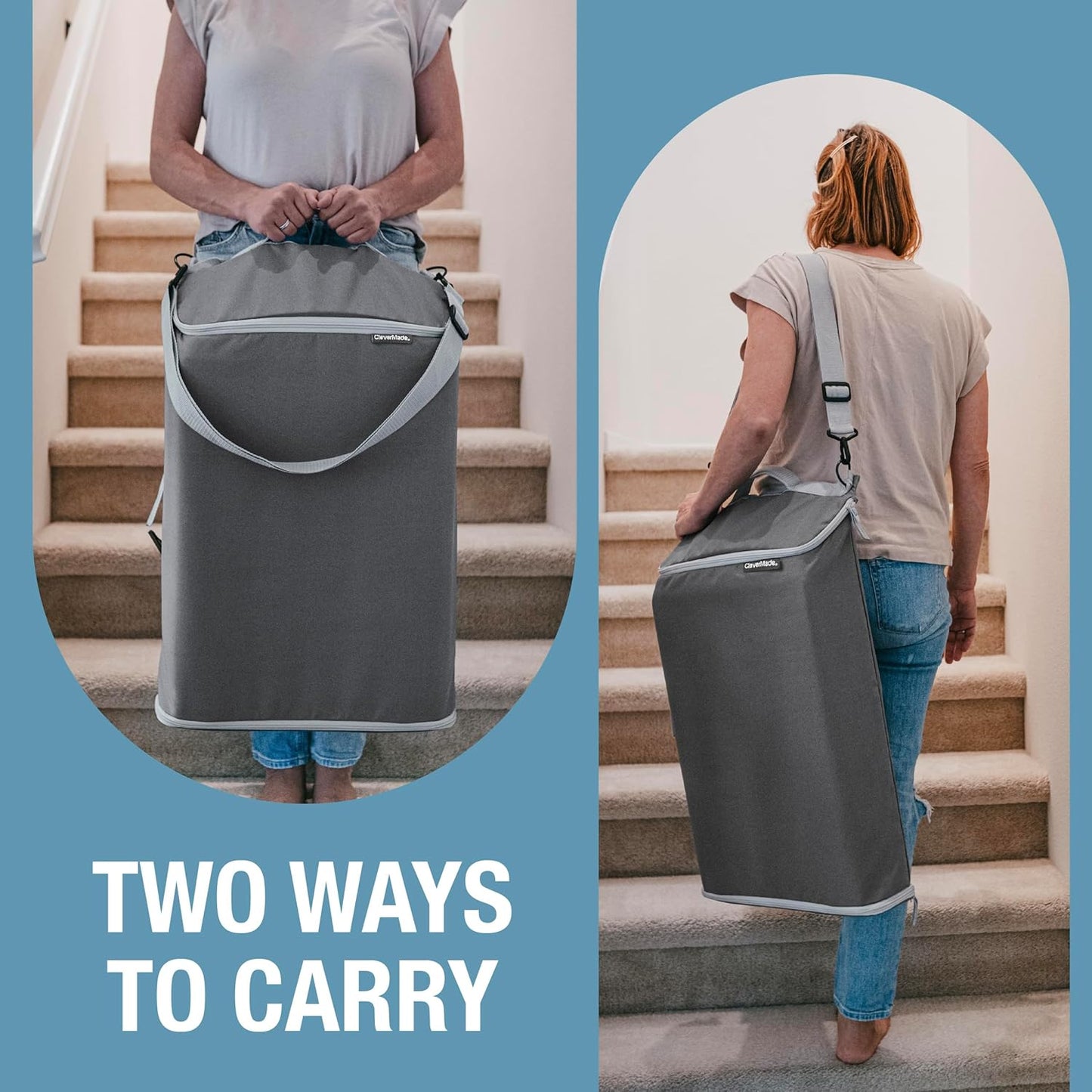 CleverMade Convertible Laundry Hamper Bag - Ocean Dark Charcoal holds 21.5L / 20 lbs 1 Compartment - Storage with Handles for Home Organization