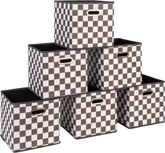 Household Essentials Fabric Storage Bins 6 Piece Set, Checkerboard White and Black