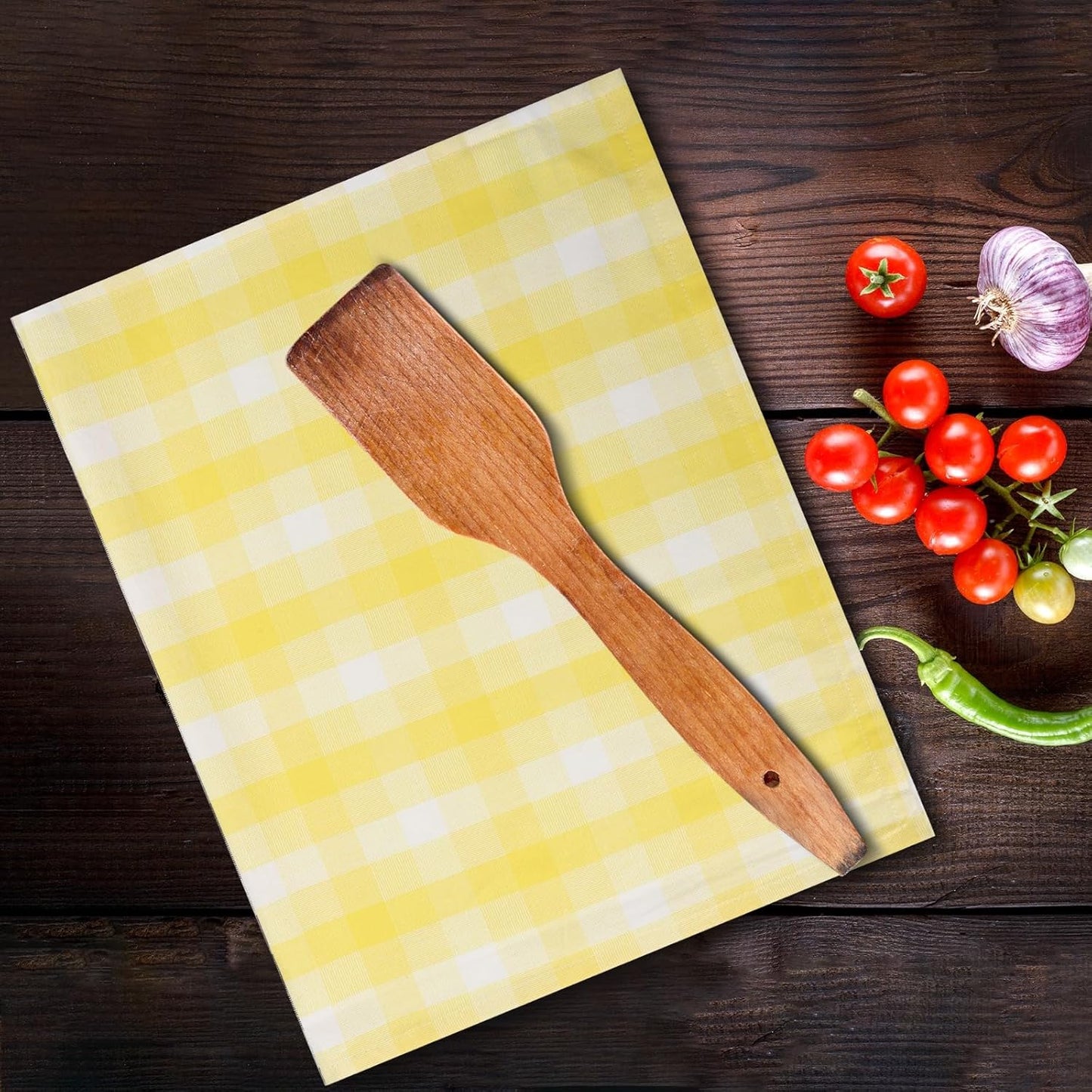 Kitchen Towels Set of 6 Yellow/White Checks 20x30 Inches 100% Cotton Highly Absorbent Kitchen Towels Premium Quality Ultra Soft Mitered Corners