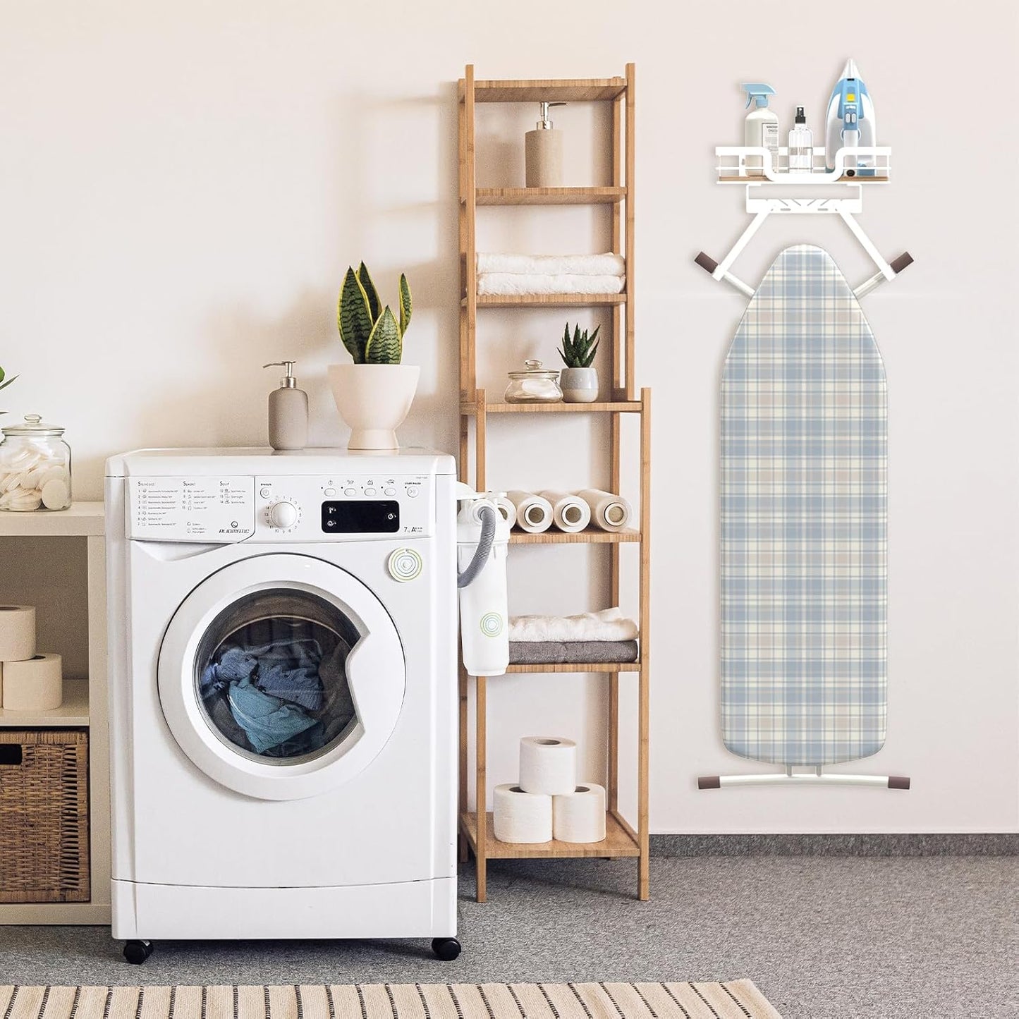 Ironing Board Holder Wall Mount, Laundry Room Organization Storage, White, T&V Shaped Space Saving Ironing Board Hanger for Laundry Room Decor and Accessories