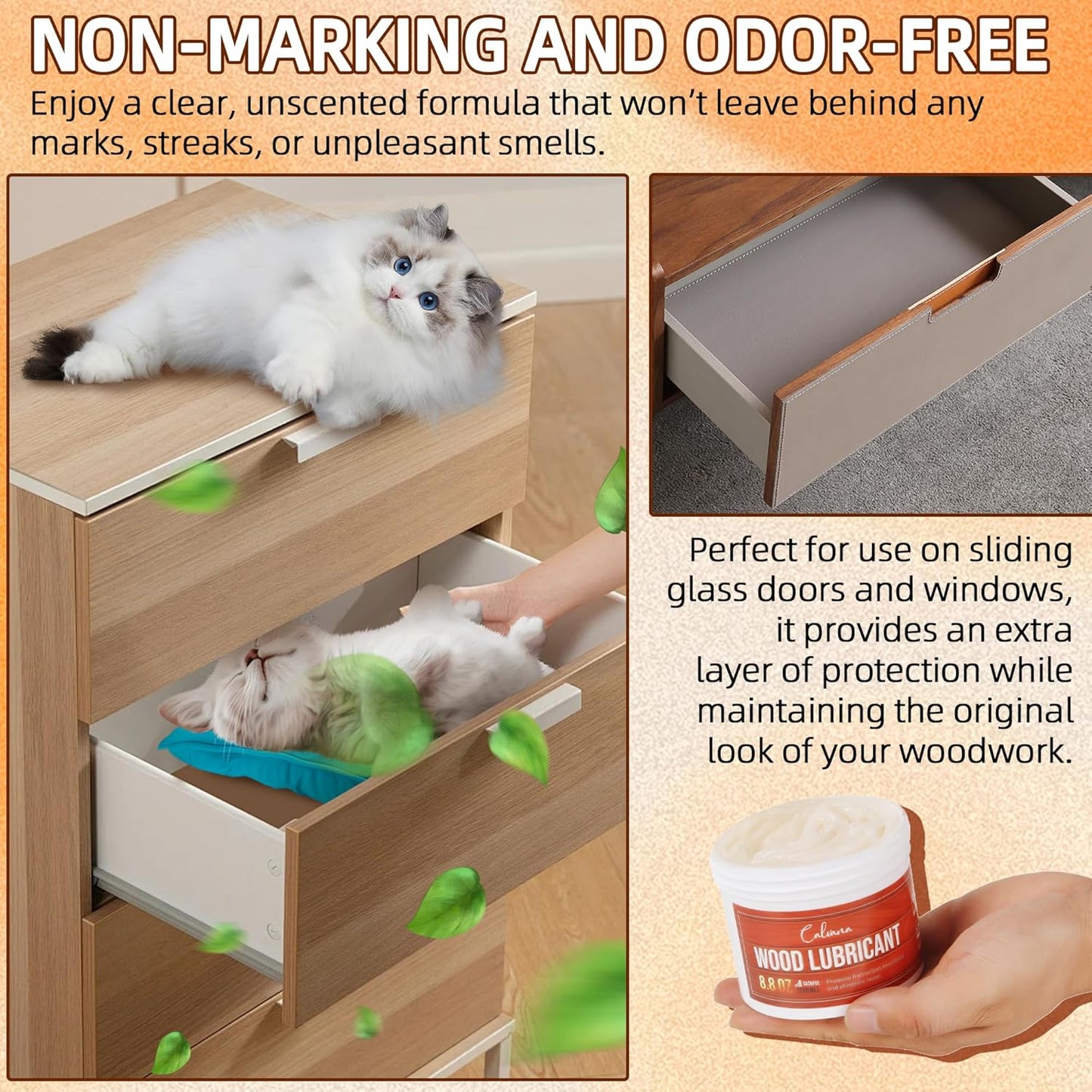 8.8oz Wood Wax for Home Projects,Door Hinge Lubricant,for Wood Drawer Slides,Sliding Glass Door,Window Track, Clear,Unscented, Non-Spray Formula