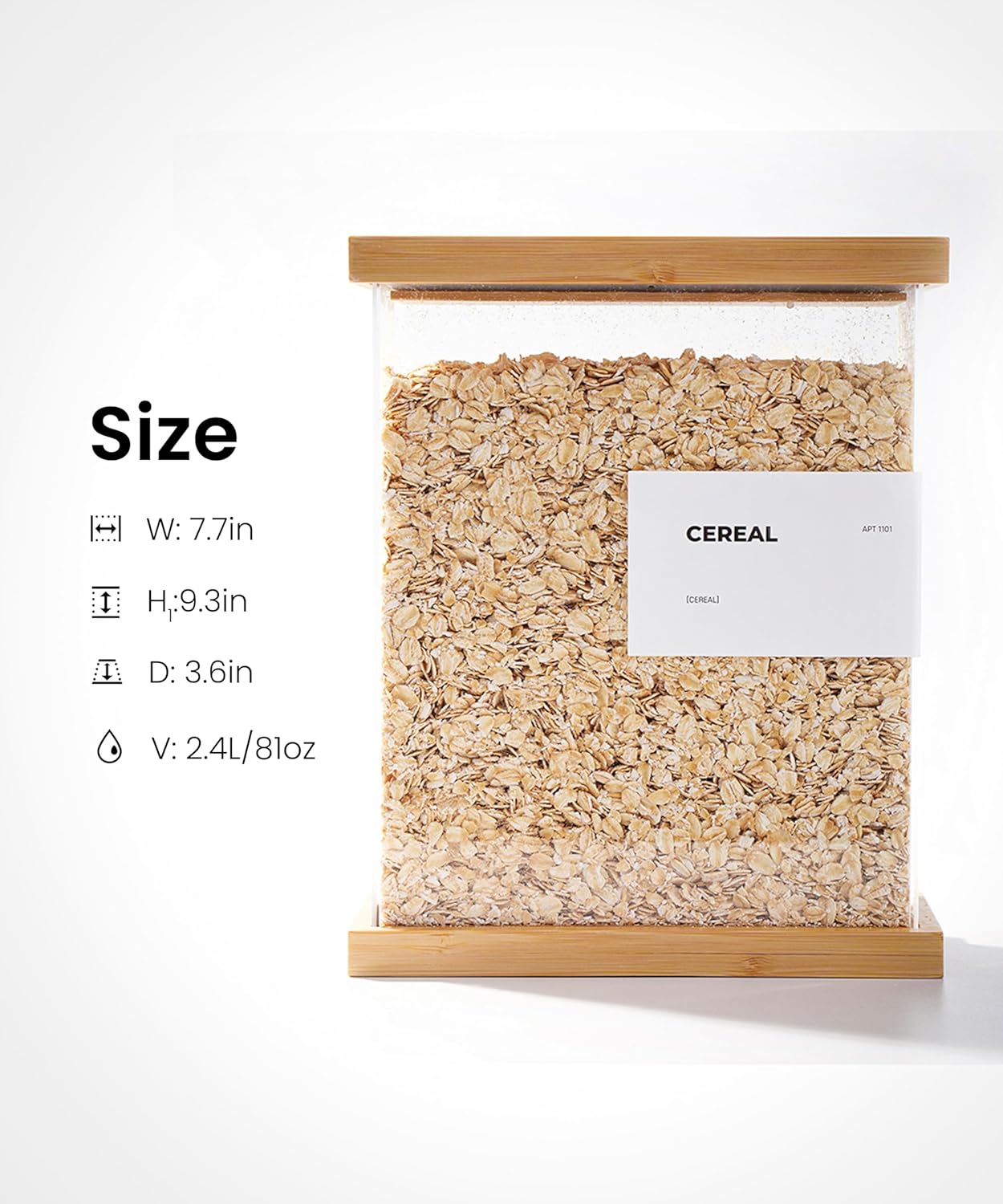 APT 1101 Bamboo Food Dispenser | Kitchen Organizers and Storage | Airtight Pantry Organizers and Storage Container | Cereal, Rice, Flour, Snack Storage (2, Large)