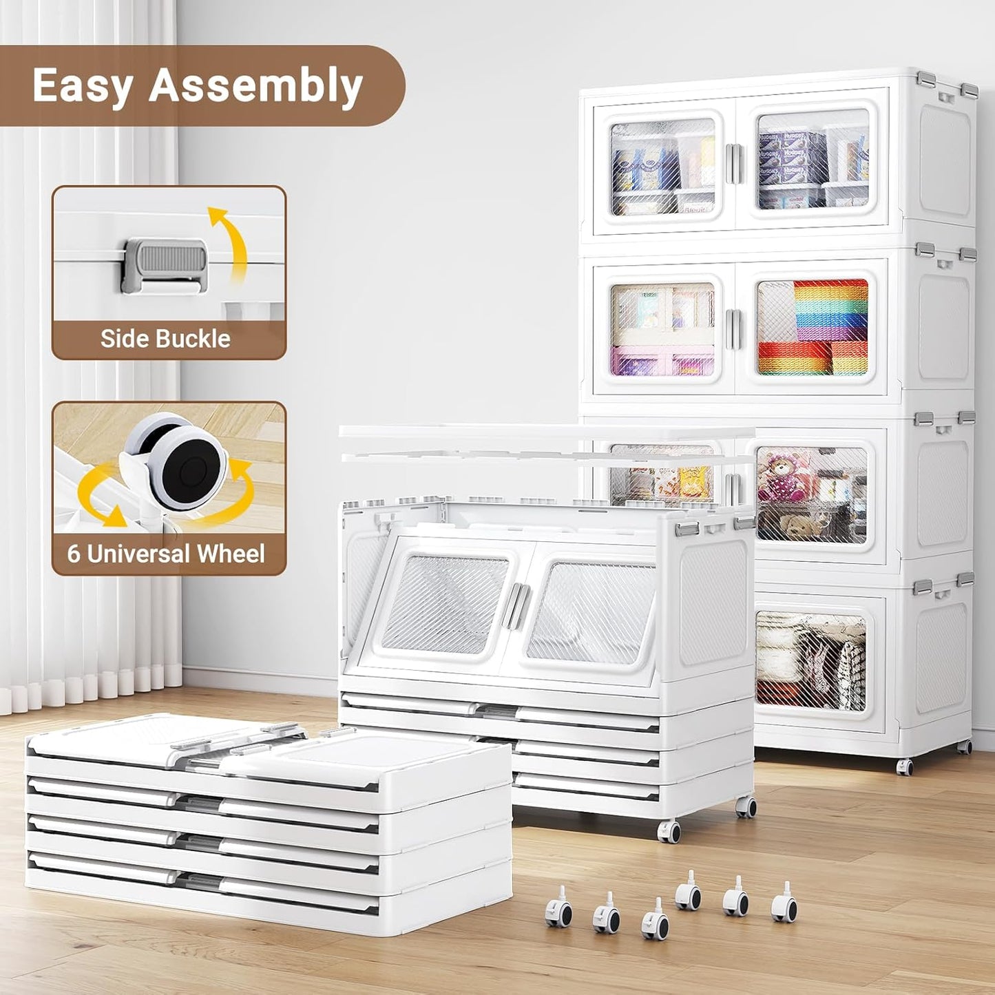 BROVIEW 300 Qt Stackable Storage Bin with Lid, 75Gal Extra Large Collapsible Storage Boxes, Folding Plastic Drawer, Heavy-Duty Store Cabinet, Closet Organizer for Home Kitchen, 1 Pack White