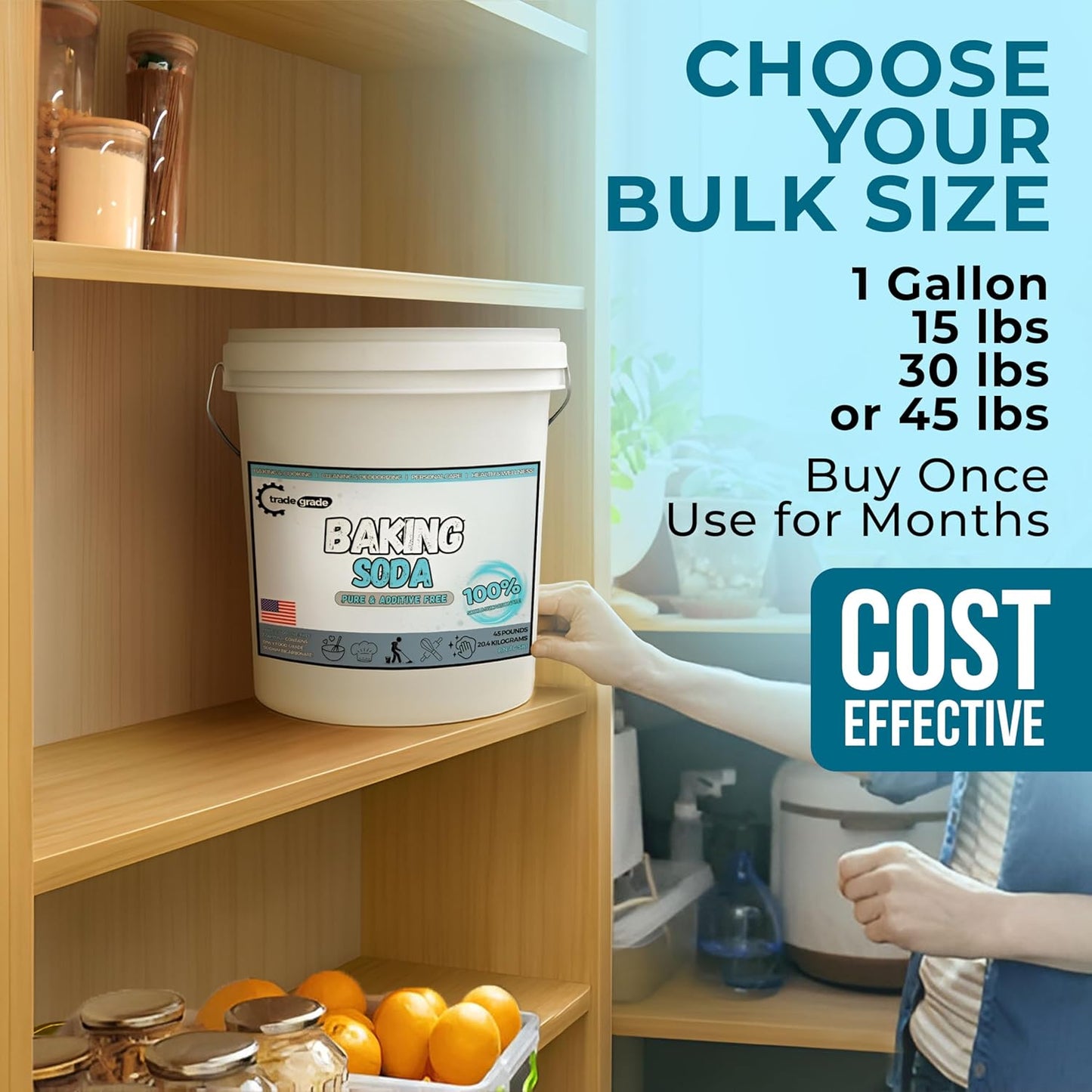 TradeGrade Pure Baking Soda Powder – 45 lb Bucket, Sodium Bicarbonate Powder | Premium Food-Grade for Baking, Bread, Cookies & More | Baking Soda for Cleaning, Natural Cleaner & Deodorizer