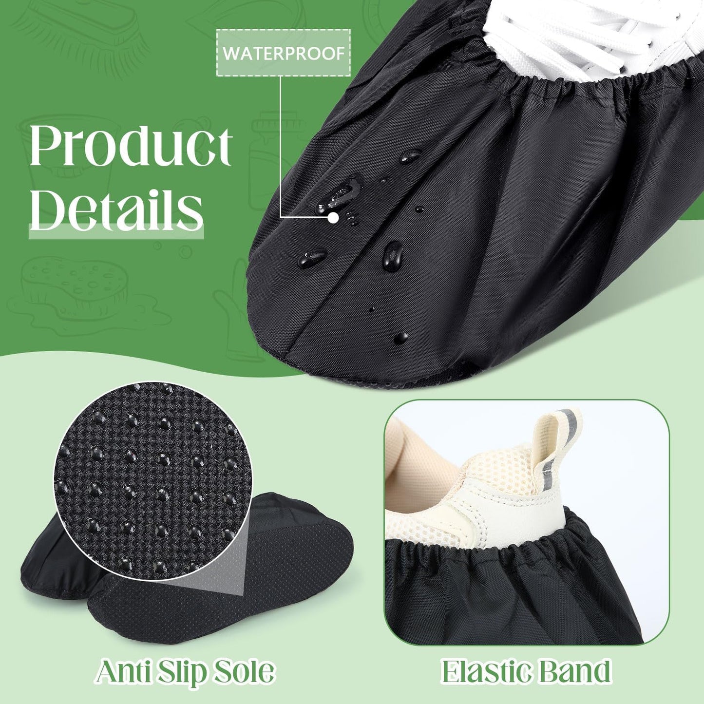 Frienda 8 Pairs Non Slip Reusable Shoe Covers Waterproof Boot Covers for Household Carpet Floor Protection Machine Washable (Medium)