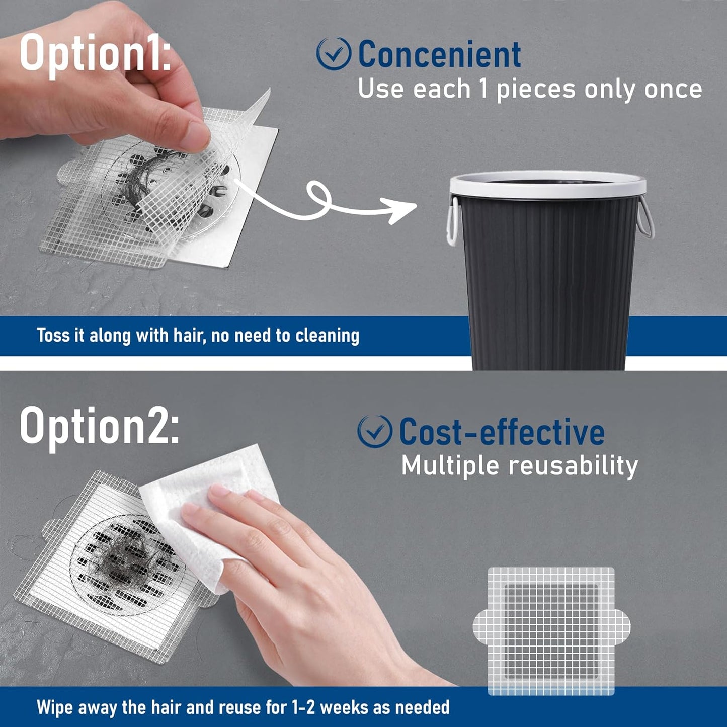 Disposable Hair Catcher Shower Drain Mesh Stickers, Hair Catchers for Shower, 50 Pack, 4.1 Inch - Square