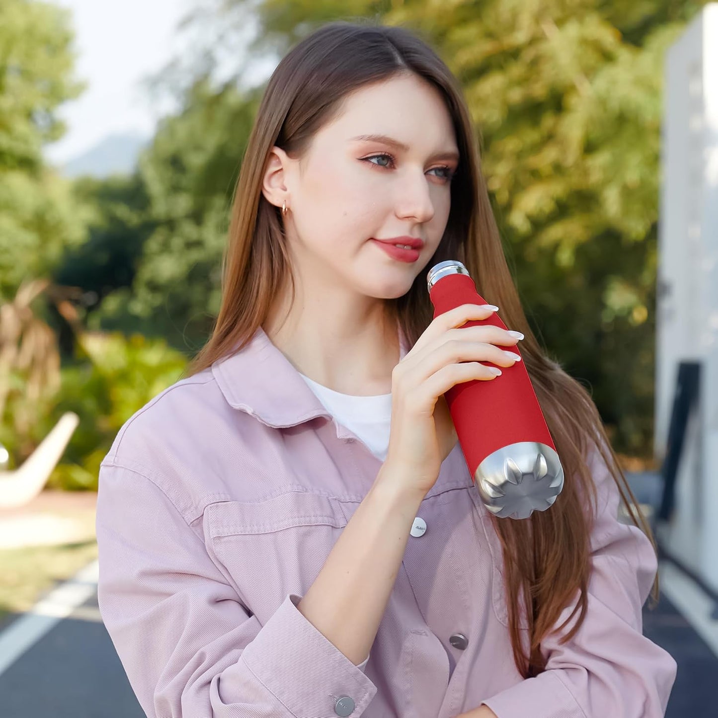 MEWAY 17oz Sport Water Bottle Vacuum Insulated Stainless Steel Leak-Proof Double Wall Cola Shape Water Bottle,Keep Drinks Hot & Cold(Red,1 Pack)