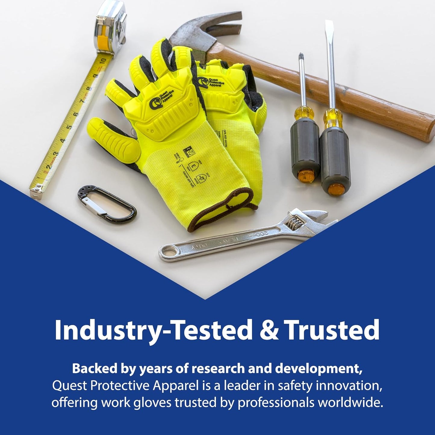 Quest Protective Apparel - High Visibility Cut Resistant Work Gloves - Puncture Resistant Safety Gloves for Men and Women Large, 1 Pair