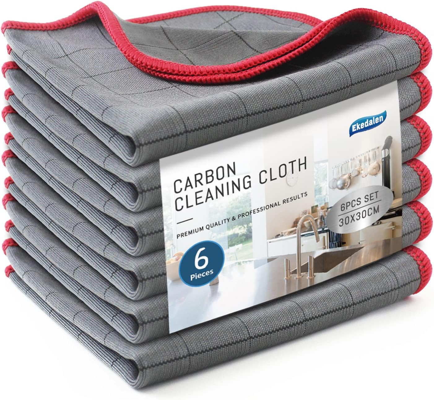 Lint Free Carbon Microfiber Cleaning Cloth Glass Window Polishing Streak Free Miracle Easy Clean Rag Reusable for Mirror Kitchen Dish Auto Detailing, Pack of 6, 12"x12", 400GSM