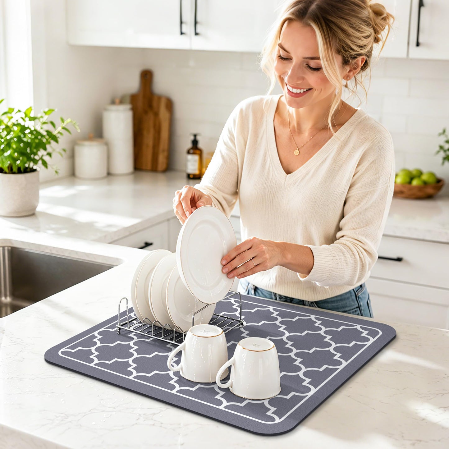 Dish Drying Mat Absorbent Dish Drying Mats for Kitchen Counter 15"x 18"