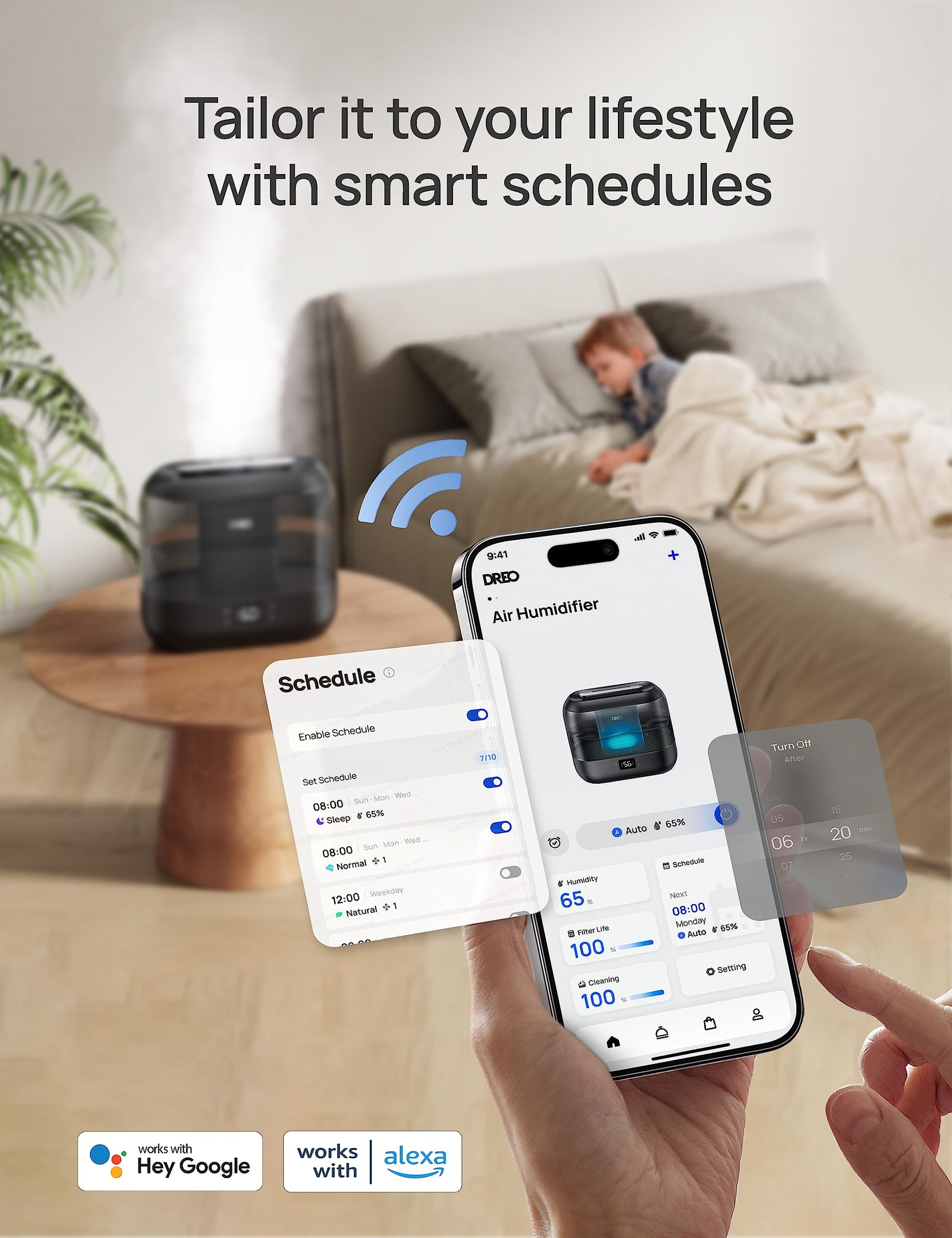 DREO Smart Humidifiers for Bedroom, 4L Cool Mist Humidifier