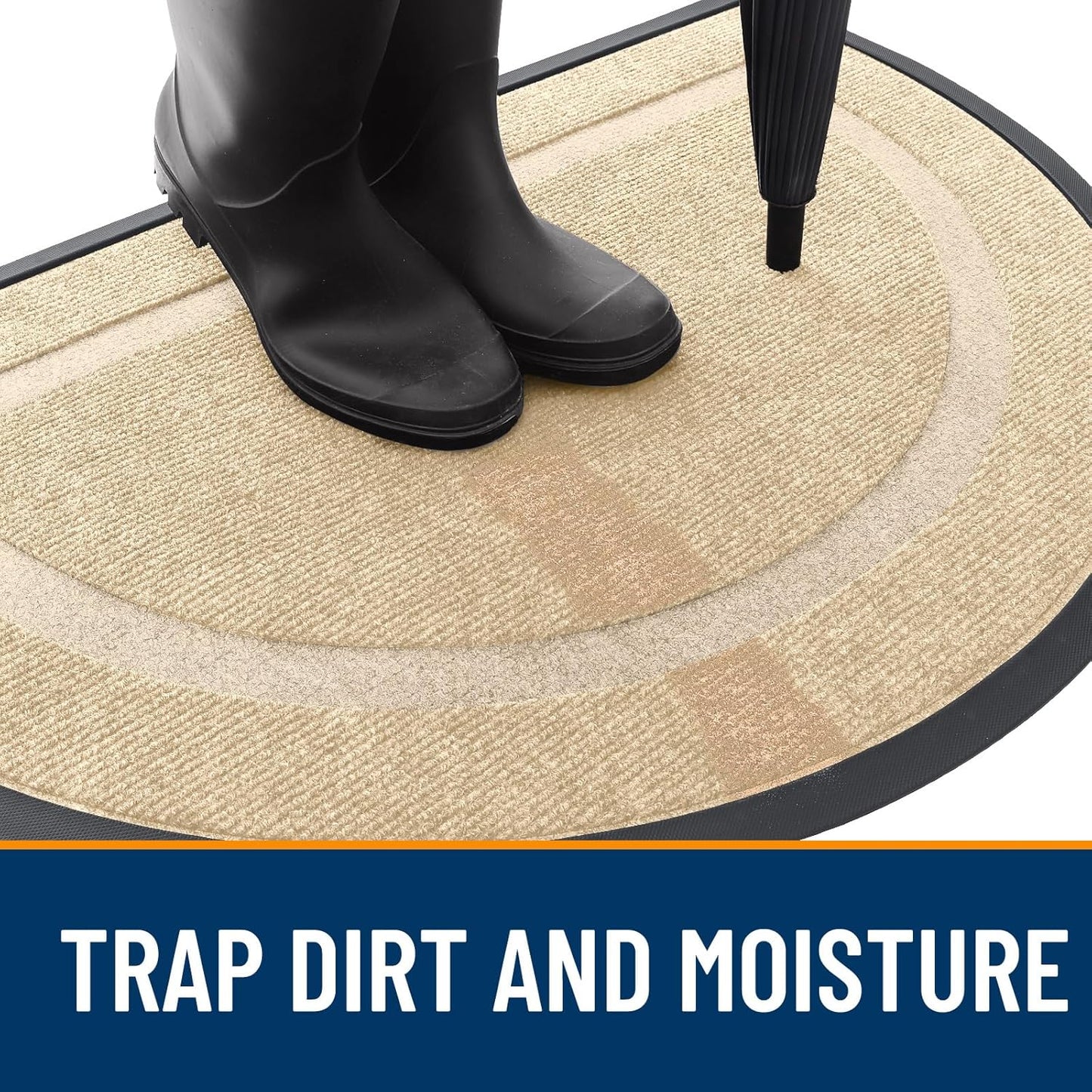 OLANLY Half Circle Door Mat Indoor Outdoor Entrance Welcome, Waterproof All-Season, All-Weather Doormat, Sturdy Natural Rubber, Low Profile, Easy Clean Patio Porch Entryway Mat, 47x32, Beige