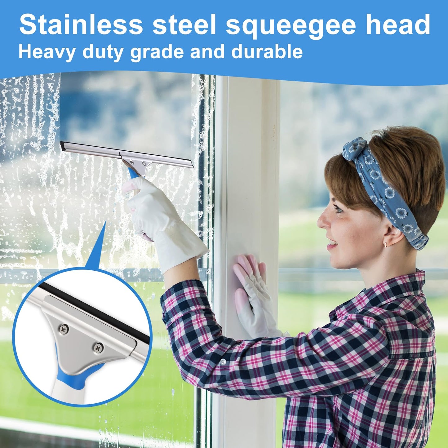 Mitclear Window Cleaning Kit 14IN Squeegee & Scrubber for Shower Glass Car