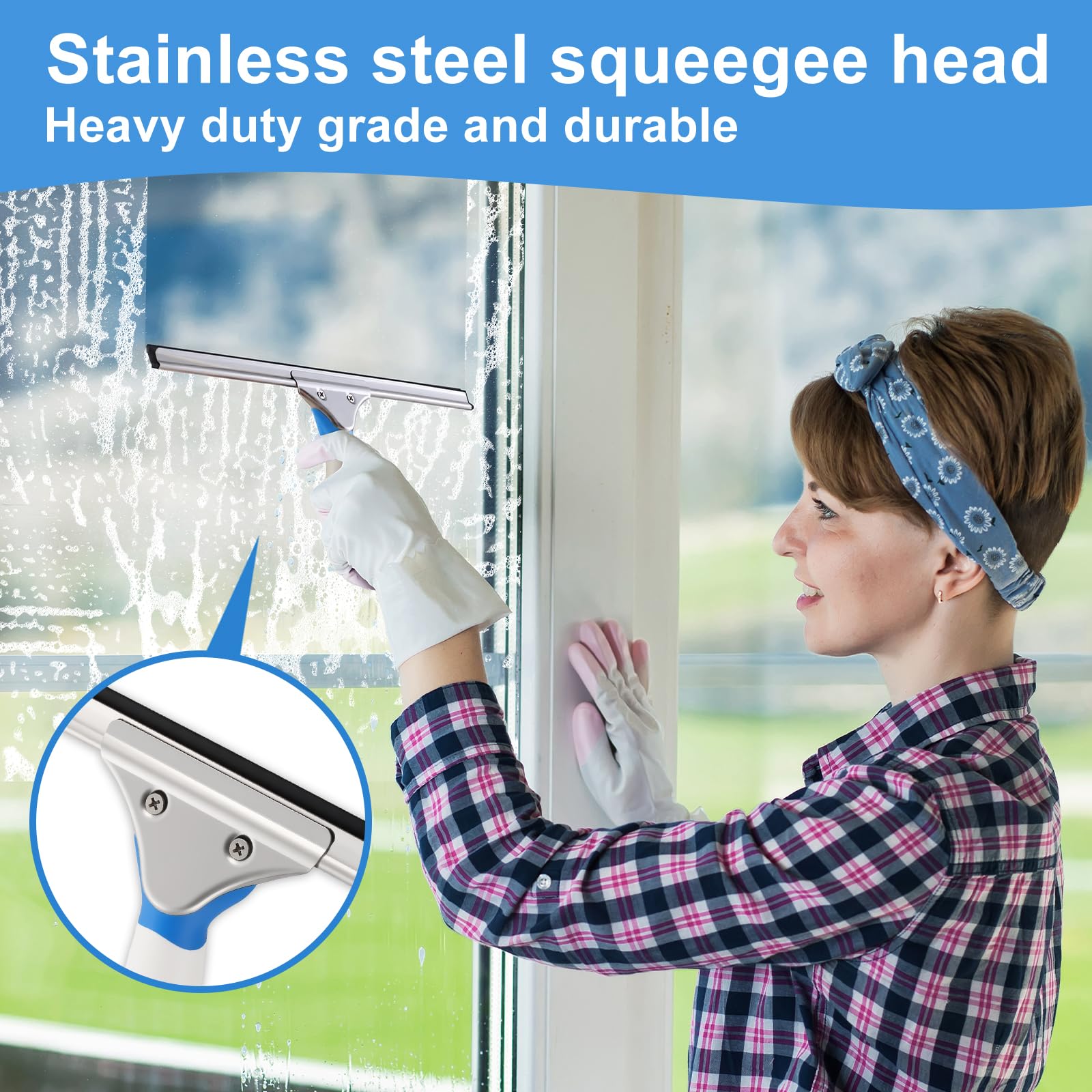 Mitclear Window Cleaning Kit 14IN Squeegee & Scrubber for Shower Glass Car